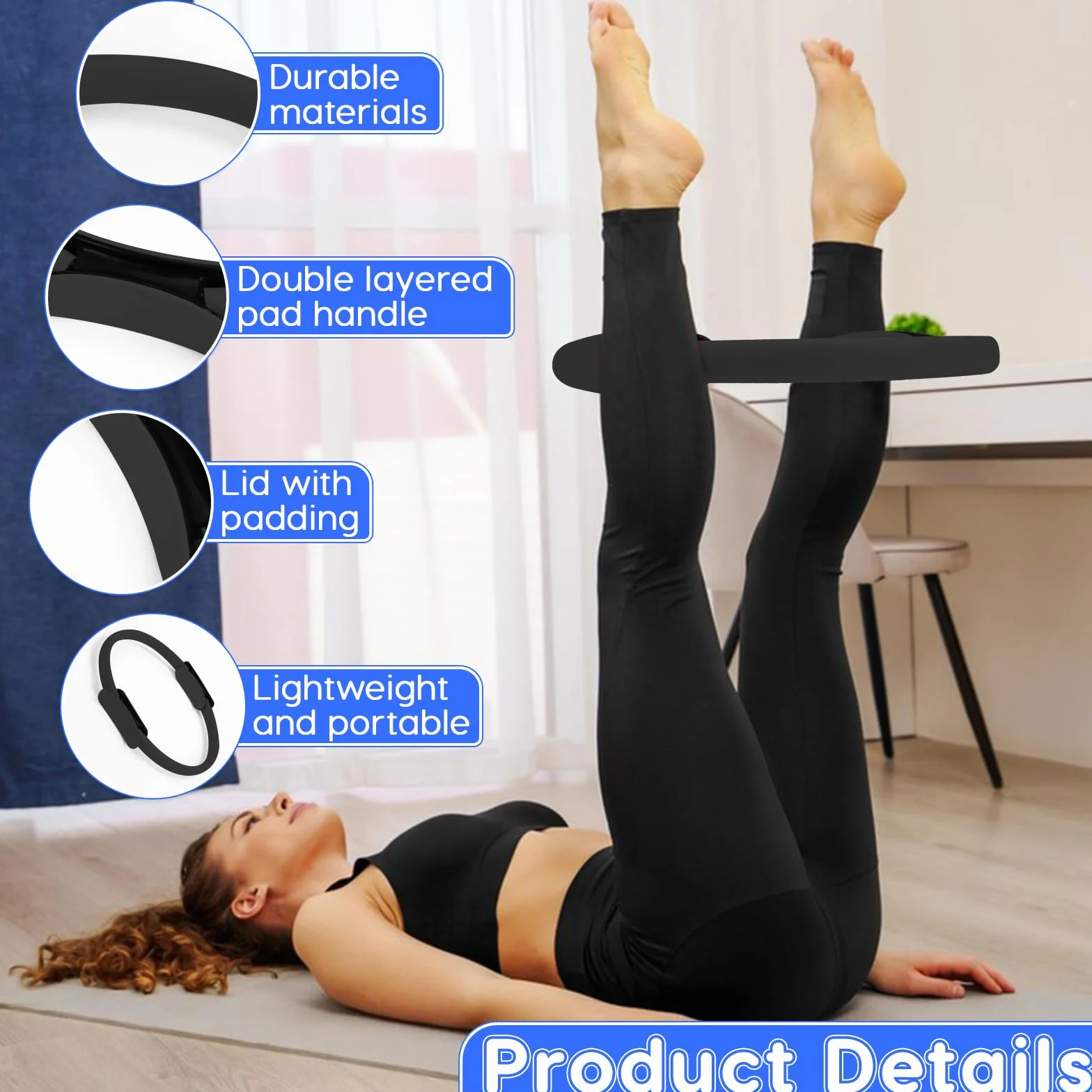 Zouwel Anneau de Pilates à double poignée avec poignée rembourrée antidérapante Magic Circle pour tonifier les bras et les cuisses (noir)