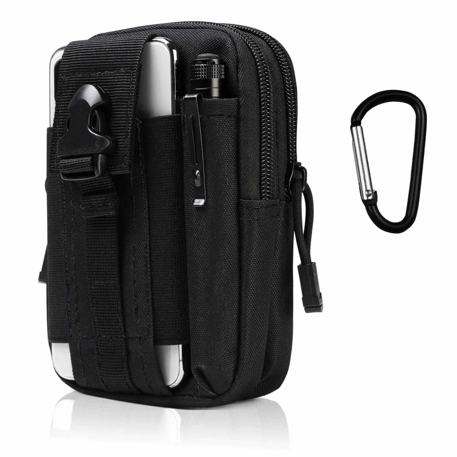 Flintronic Sac Tactique Ceinture Nylon Noir Molle EDC Gadget pour Téléphone Plein Air Randonnée Alpinisme Cyclisme avec Mousqueton