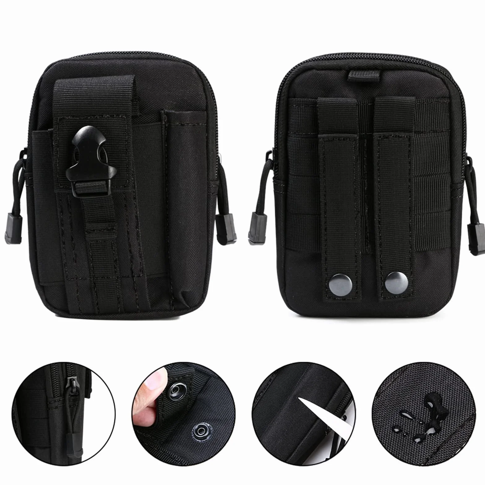 Flintronic Sac Tactique Ceinture Nylon Noir Molle EDC Gadget pour Téléphone Plein Air Randonnée Alpinisme Cyclisme avec Mousqueton