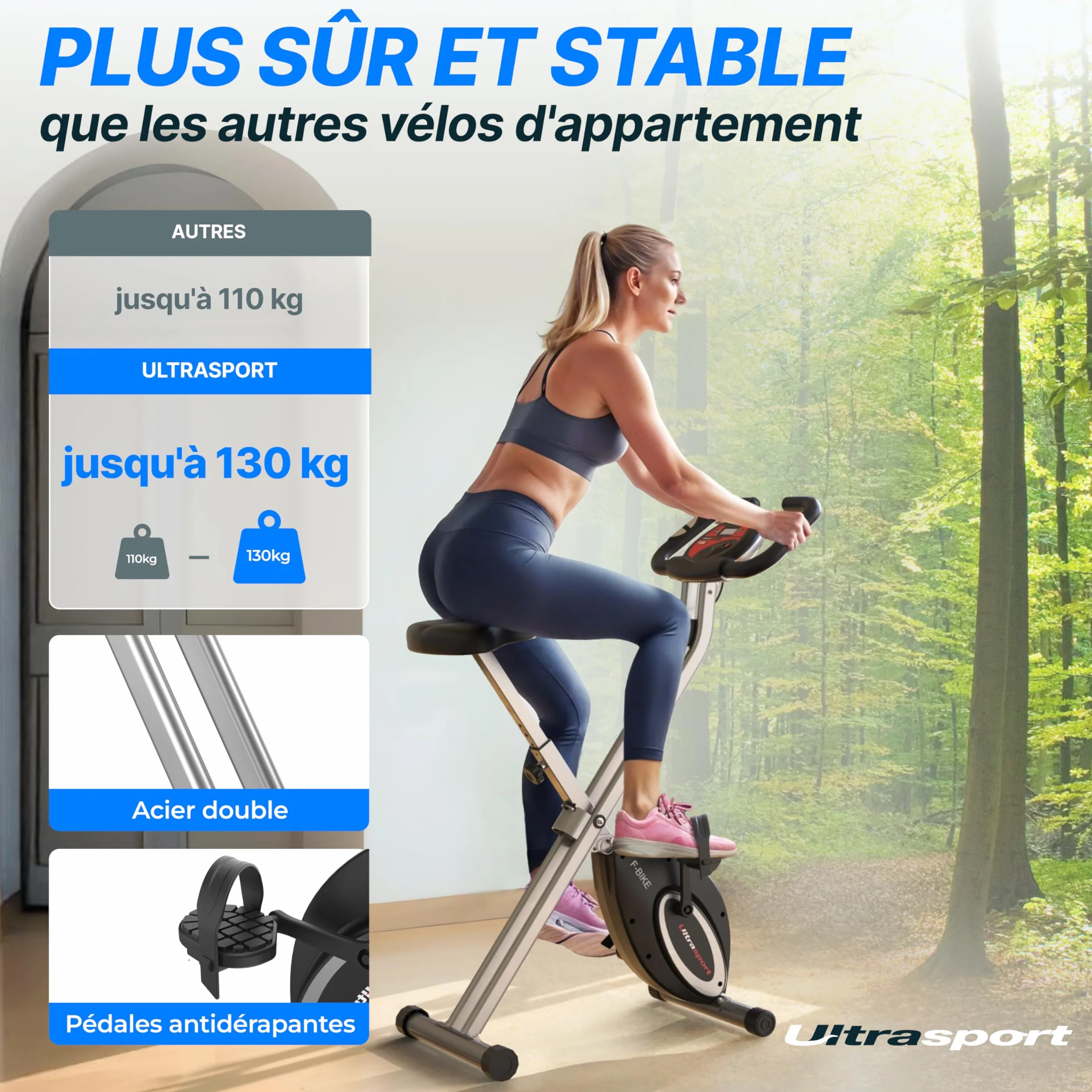 Ultrasport F-Bike Vélo d'Appartement Pliable 130 kg Silencieux