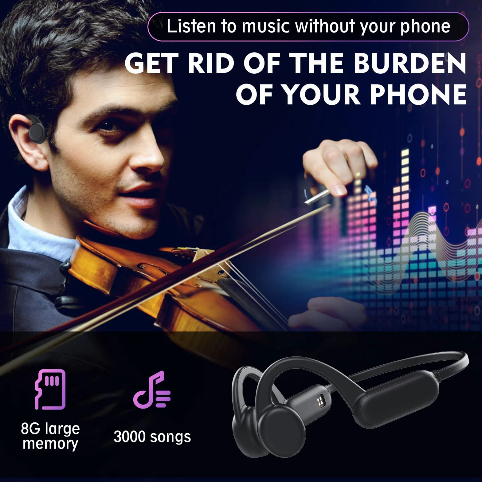 Casque à conduction osseuse IP68 Bluetooth 5.0 Open Ear lecteur MP3 mémoire 8G natation course cyclisme