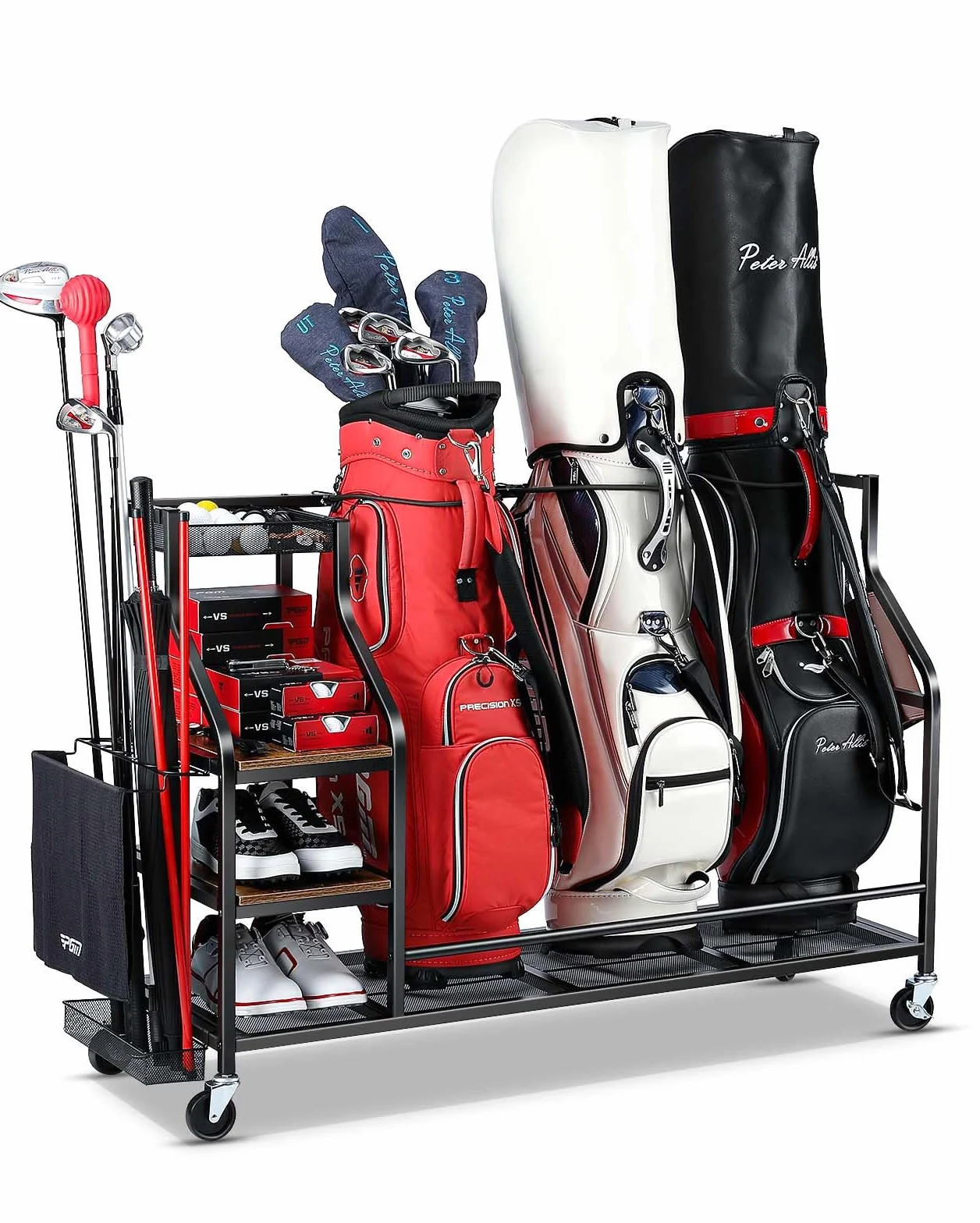 EXTCCT Organiseur de sacs de golf avec roulettes pour accessoires et clubs