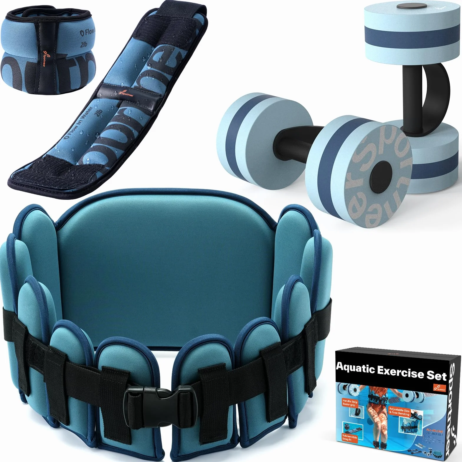 Sportneer Kit d'accessoires d'aquagym 3 en 1 avec haltères aquatiques EVA, ceinture de jogging pour adulte, poids de cheville – Accessoires de fitness et équipements de sports nautiques 2