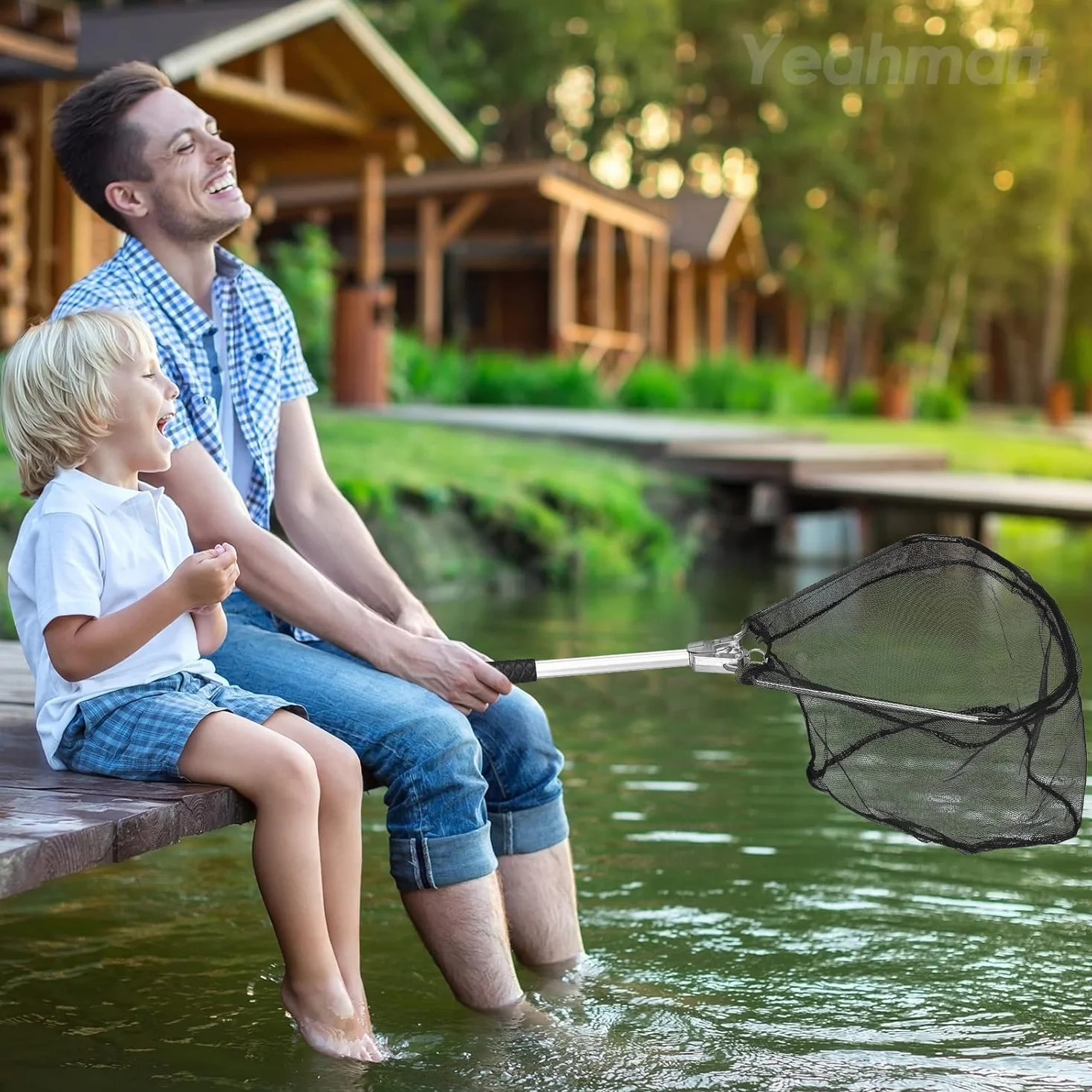 Filet de pêche pliable noir 51 cm - Épuisette pour adultes et enfants, atterrissage pour saumon et poisson-chat