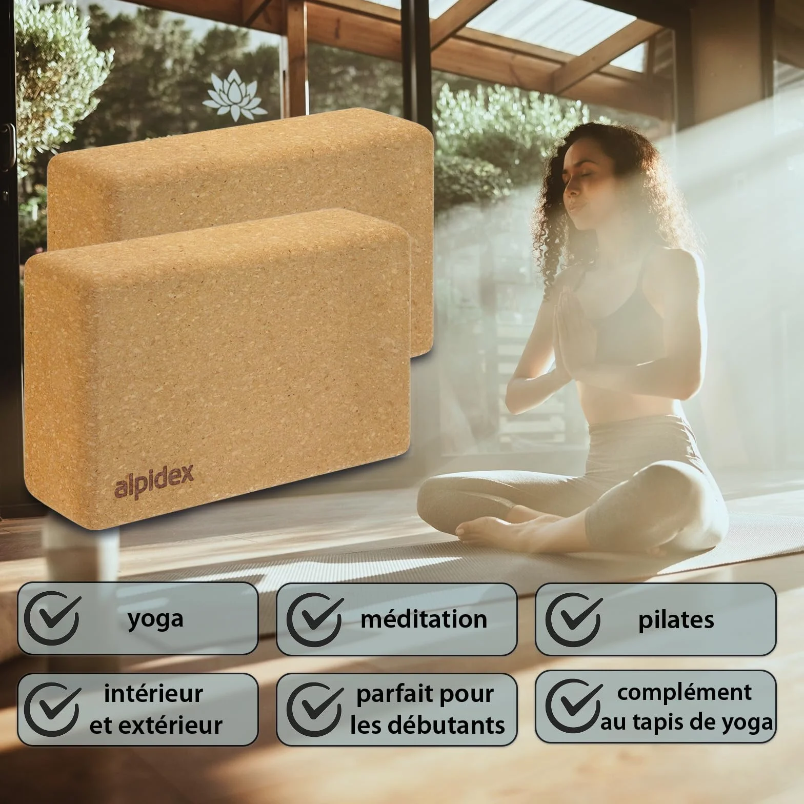 ALPIDEX Bloc de liège Yoga Brique lot de 2 23 x 14 x 7.5 cm