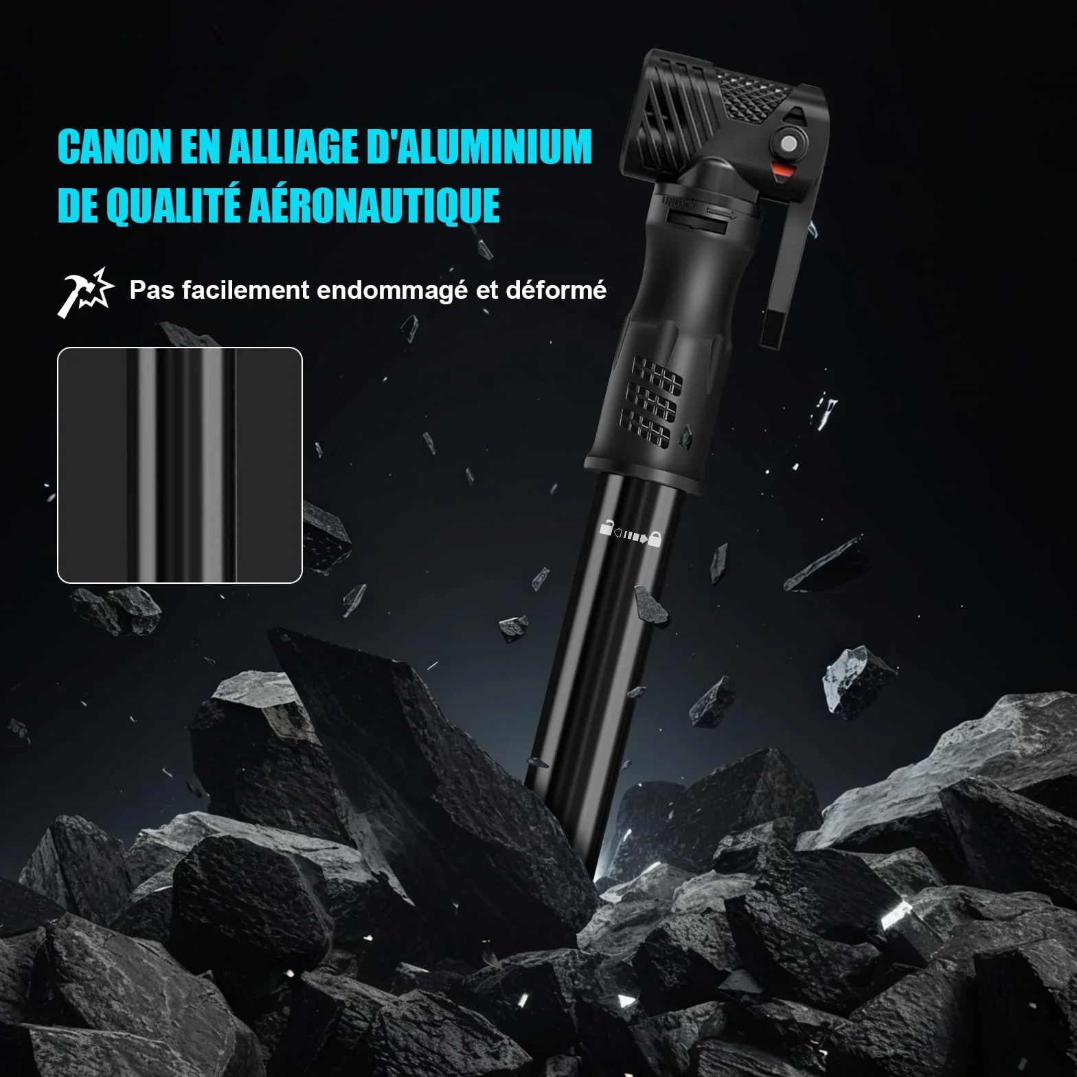 Pompe a Velo Avec Manometre, Mini Pompe à Main 100Psi, Portable Gonfleur Velo Double Soupape