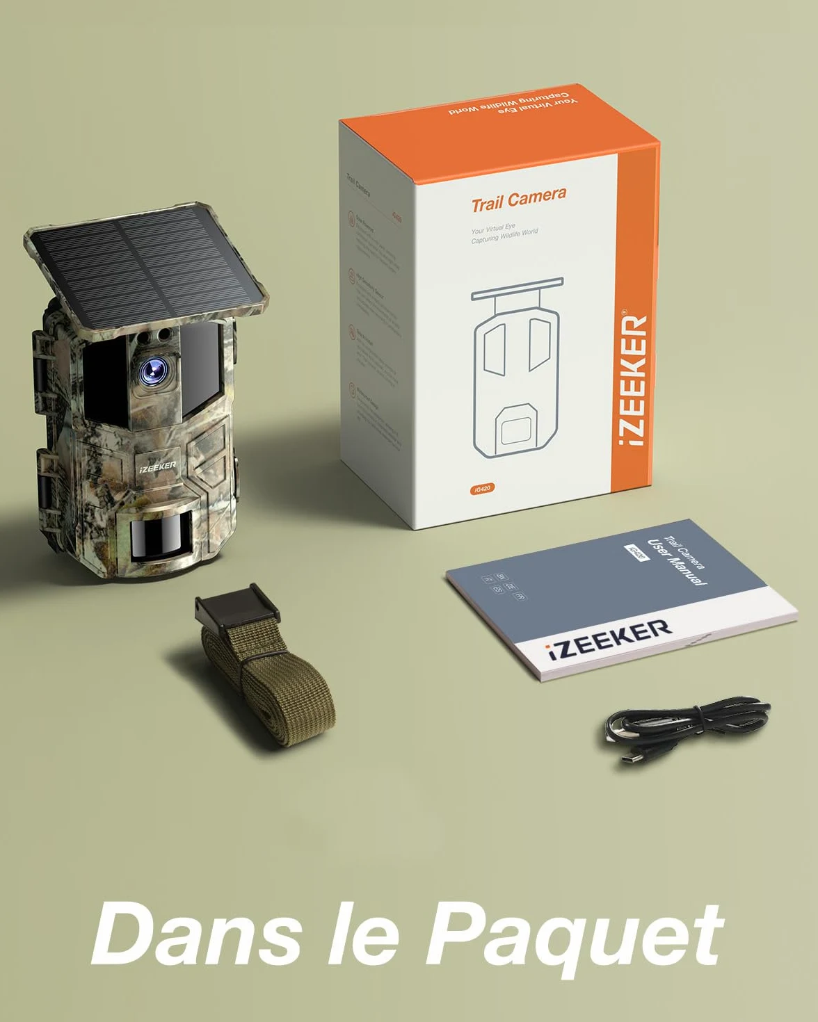 iZEEKER Solaire WiFi Caméra de Chasse, 4K 64MP Bluetooth Caméra de Chasse avec Vision Nocturne, 0,1s Temps de Déclenchement Activé par Mouvement, 5200mAh Batterie