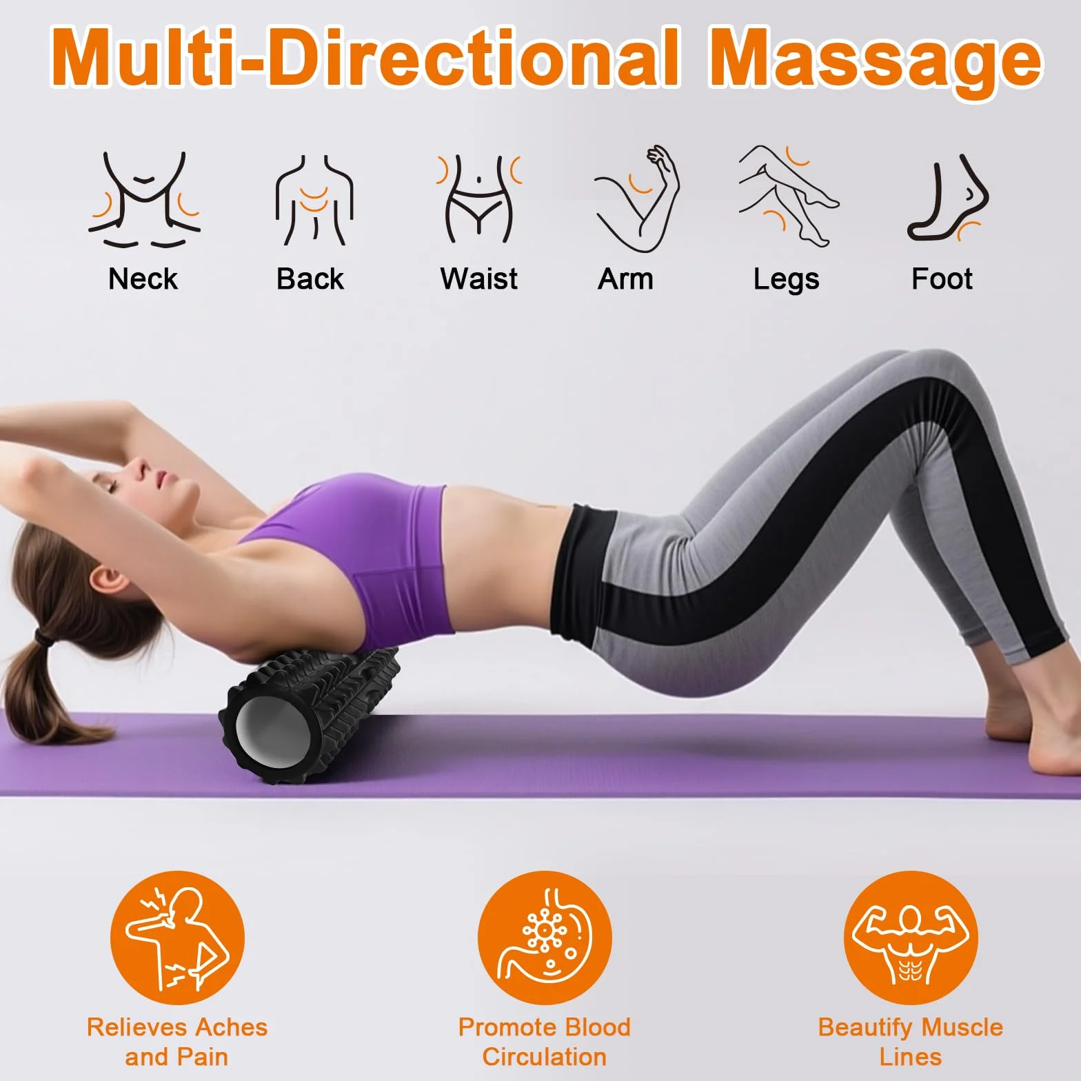 Rouleau de Massage 7 en 1 Foam Roller Kit avec Bâton, Boule de Fascia, Tendeur et Bandes de Résistance
