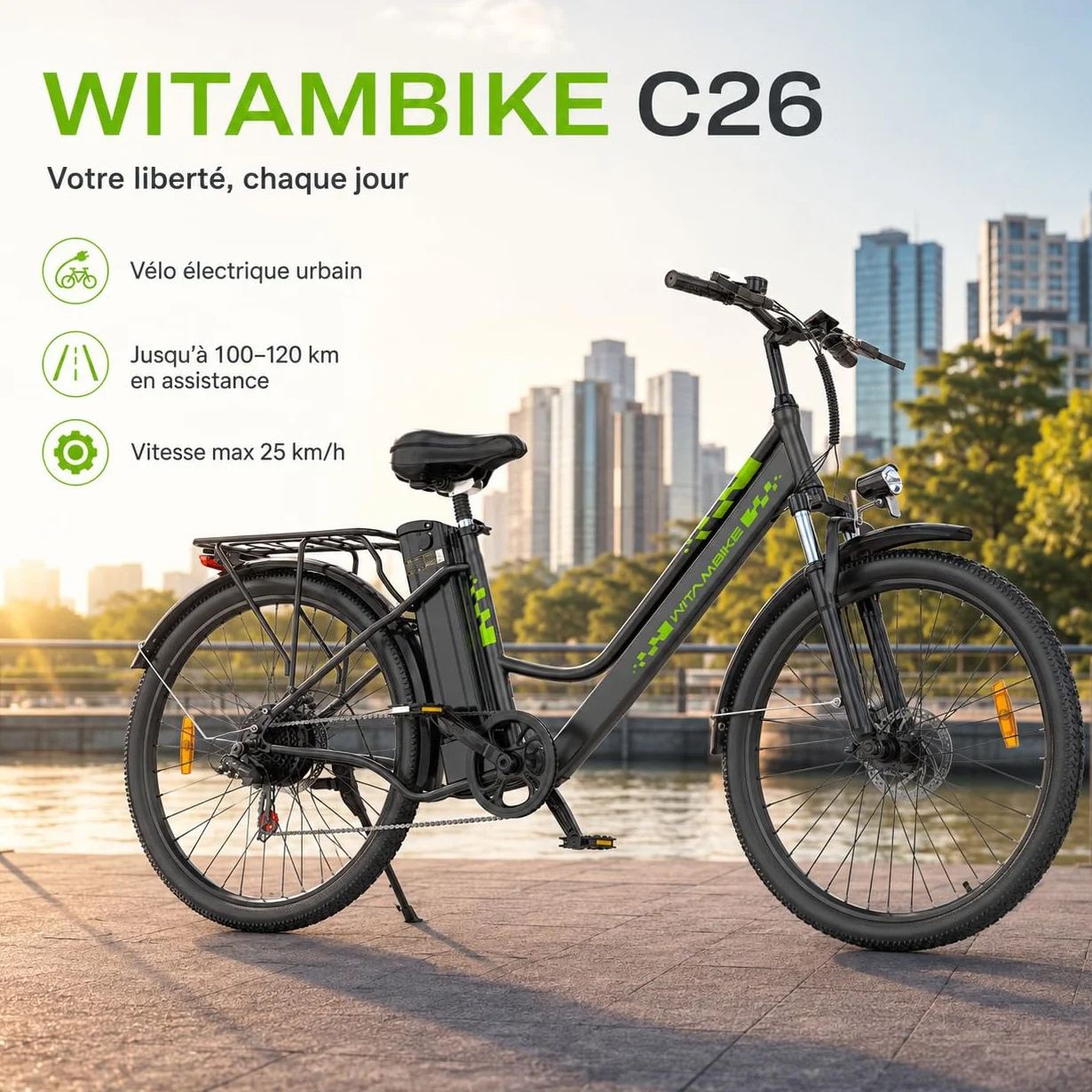 Vélo Électrique 26 Pouces 250W 36V 15Ah Batterie Amovible Smart Urban E-Bike Adulte