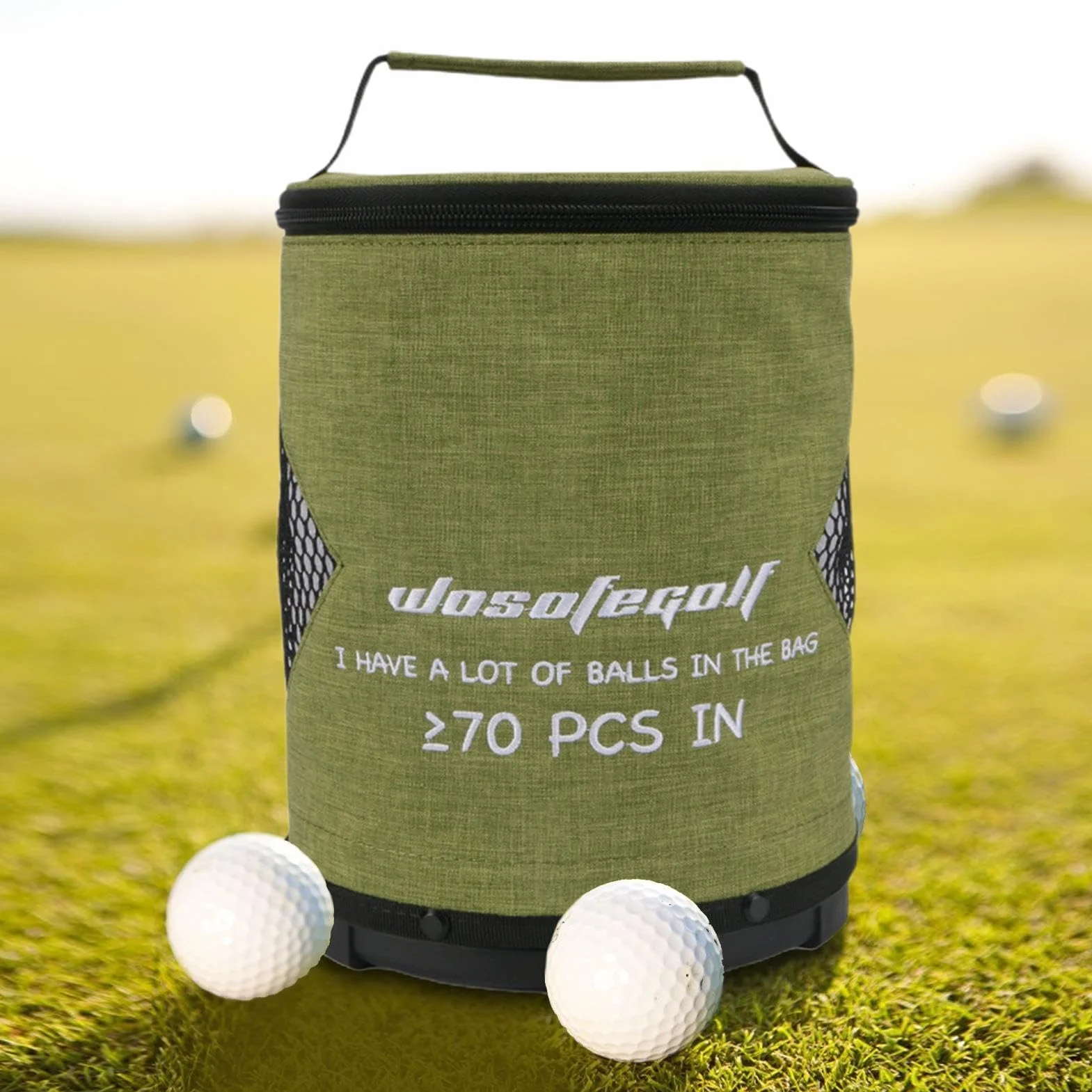 Pochette pour balle de golf cylindrique grande capacité avec fermeture éclair portable pliable léger pingpong