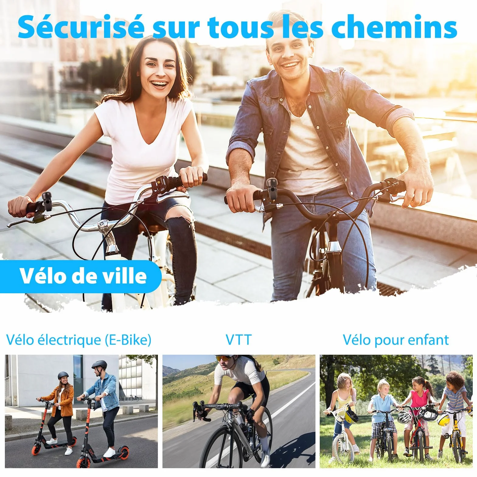 Lot de 2 Sonnettes Vélo Ultra Puissantes 100dB, Aluminium, Guidon 21-23 mm pour VTT, Course, VAE