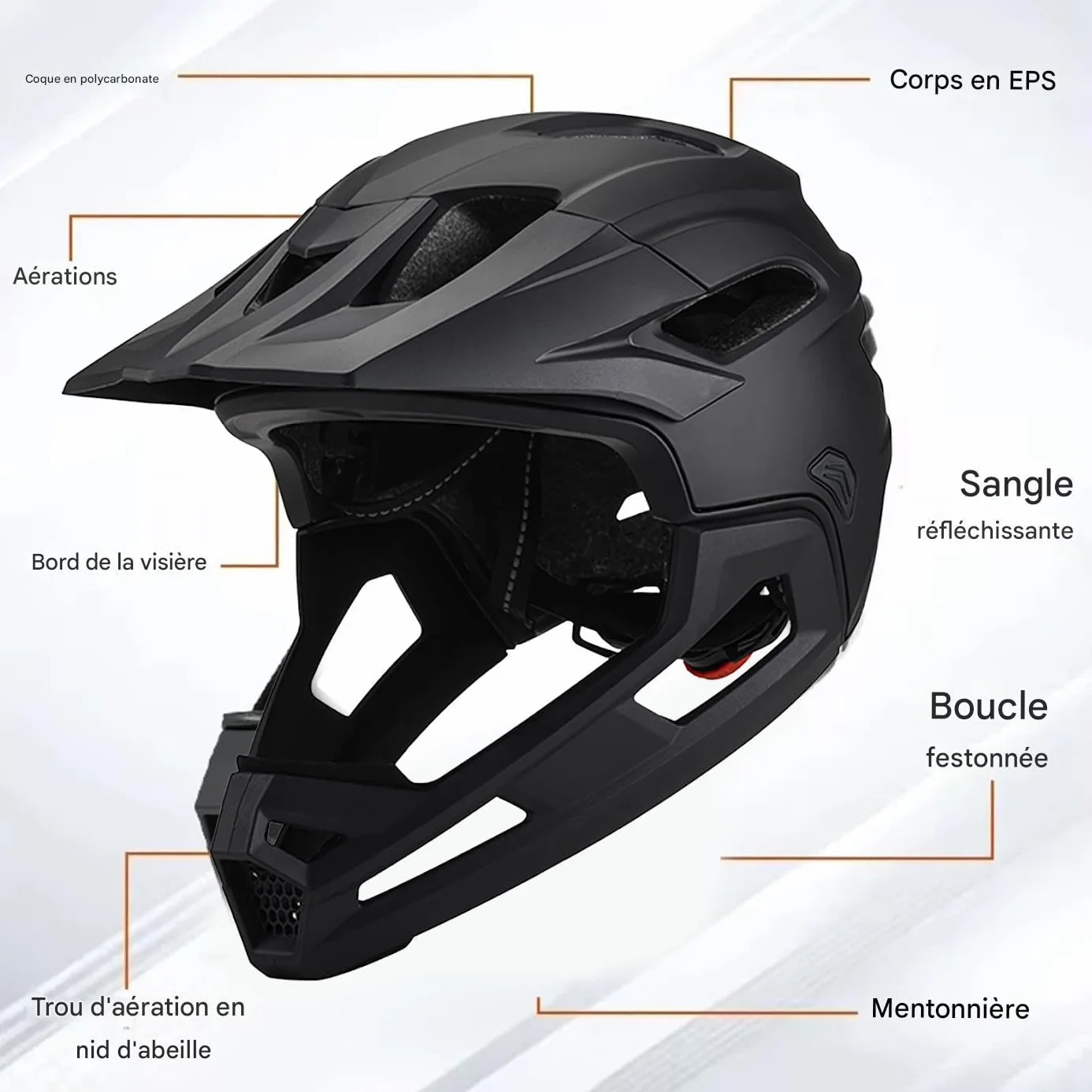 Casque Intégral VTT Adulte Avec Mentonnière Amovible et Visière Réglable Anti-Choc