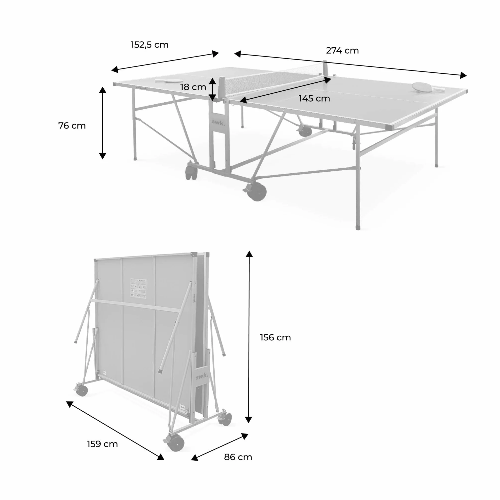 Table de ping Pong Outdoor, avec 2 Raquettes et 3 balles, pour Utilisation extérieure + Housse en PVC