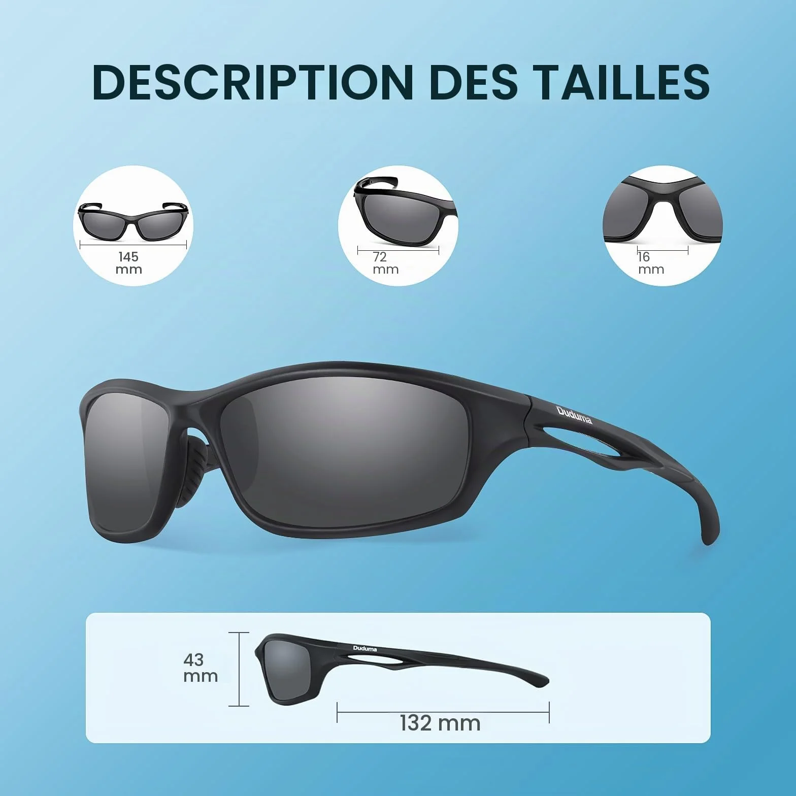 Duduma Lunettes de soleil homme polarisées TR90 UV400 peche cyclisme