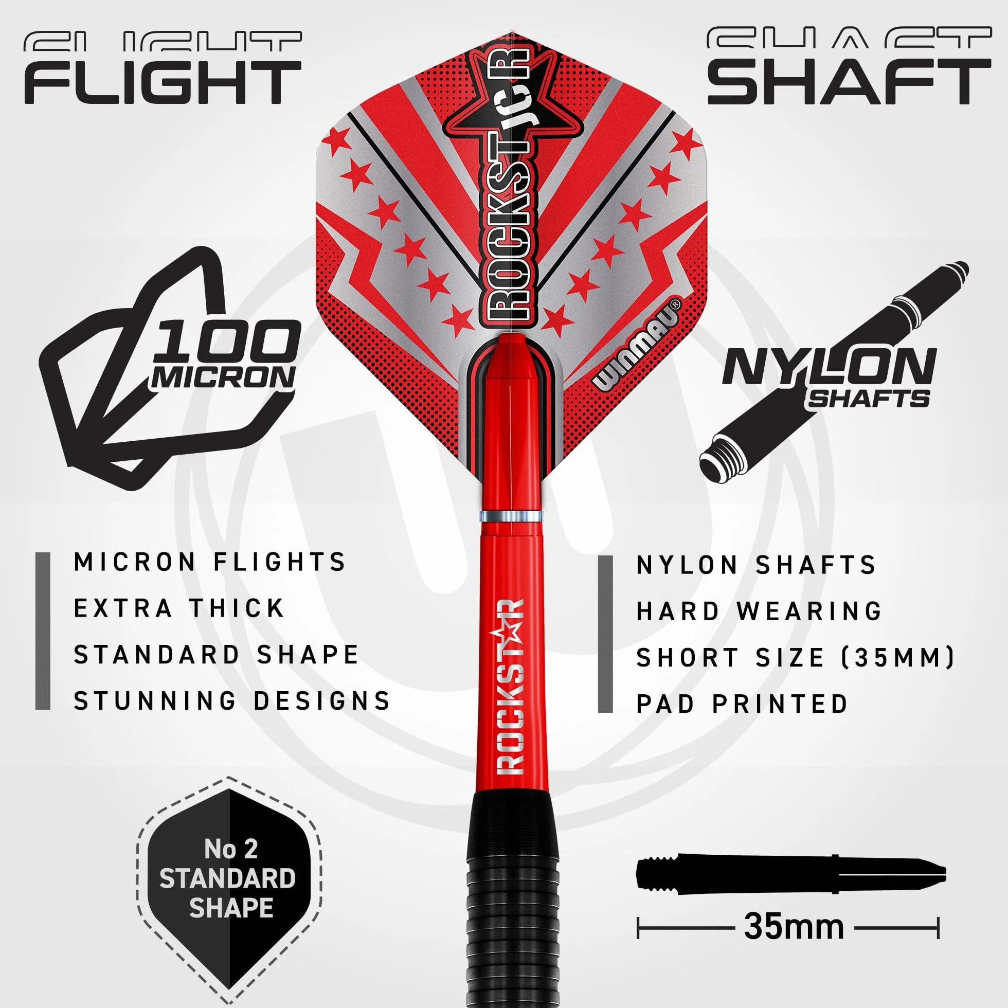 WINMAU Darts Joe Cullen Rockstar 20g Laiton Jeu de fléchettes avec ailettes tiges Carte de Score