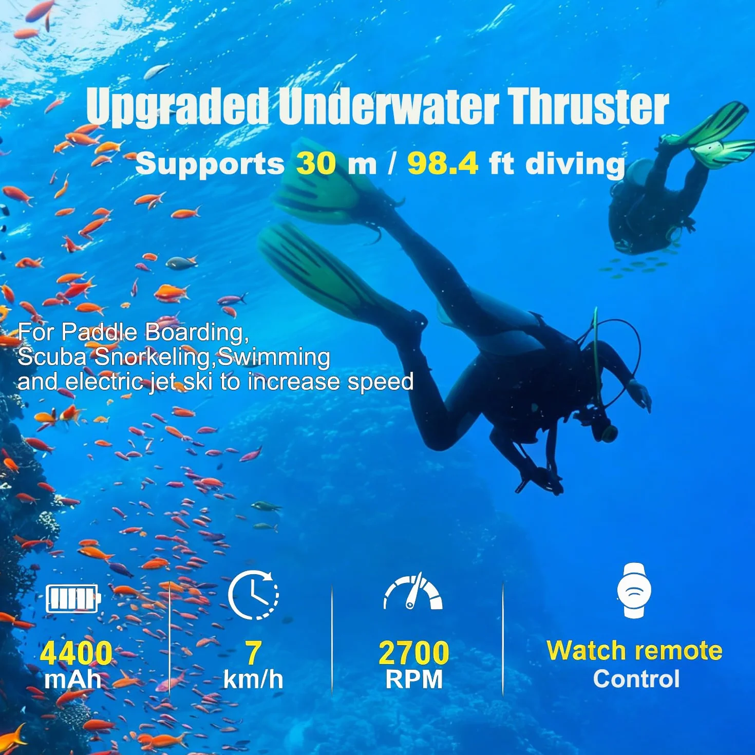 Trottinette sous-marine électrique 500 W 40 m plongée libre batterie amovible