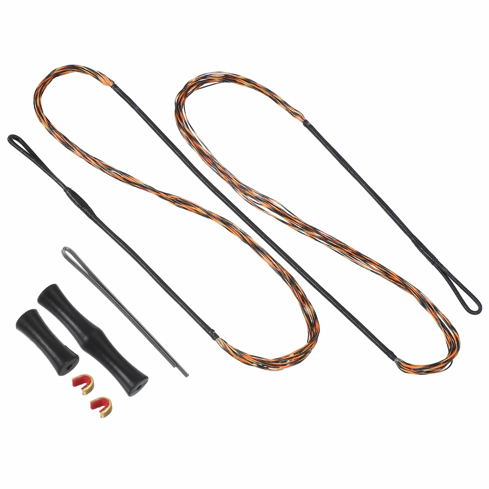 PATIKIL Remplacement de Corde d'arc 12 brins AMO 60" avec 2 pièces de nocks en Laiton et protège-Doigts en Silicone, Noir-Marron