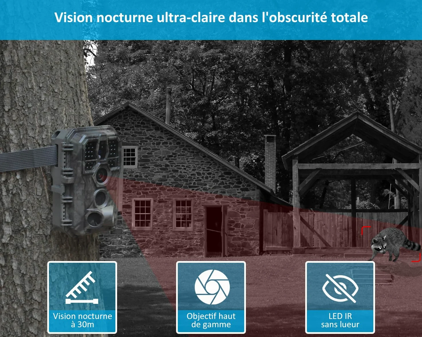 GardePro E5S Caméra de Chasse 64MP 1296P H.264 Vidéo, Jusqu' 30m Camera Chasse Infrarouge Vision Nocturne, Vitesse de Dclenchement 0,1s et Angle de Dtection 120°, 940nm IR LED