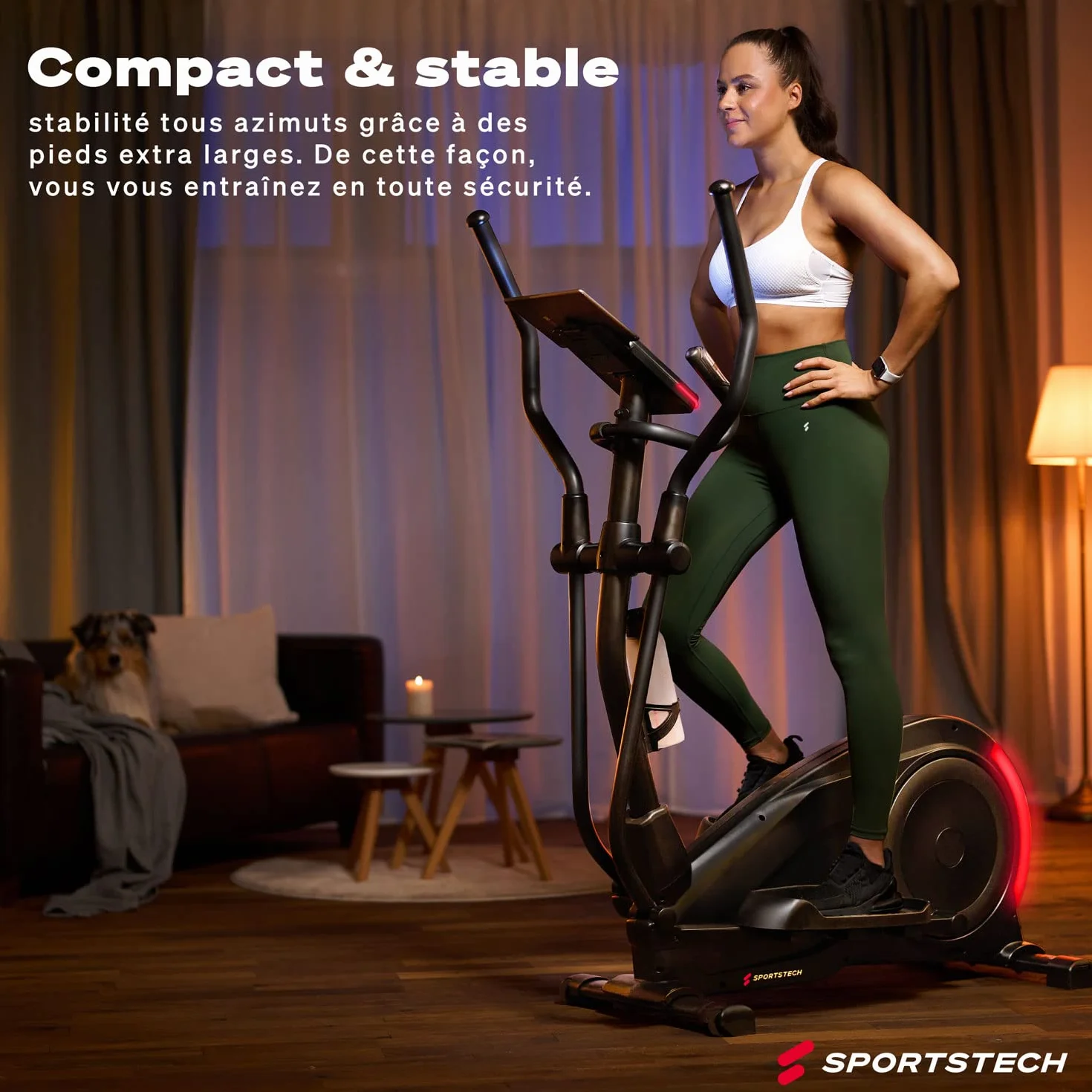 Sportstech CX700 Vélo Elliptique avec Technologie LED, Frein Magnétique 24 kg, 12 Programmes
