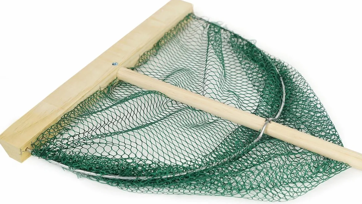 Filet à crevettes XL - 40 cm de large - Manche en bois de 130 cm de long - Filet de fossé - Filet de pêche
