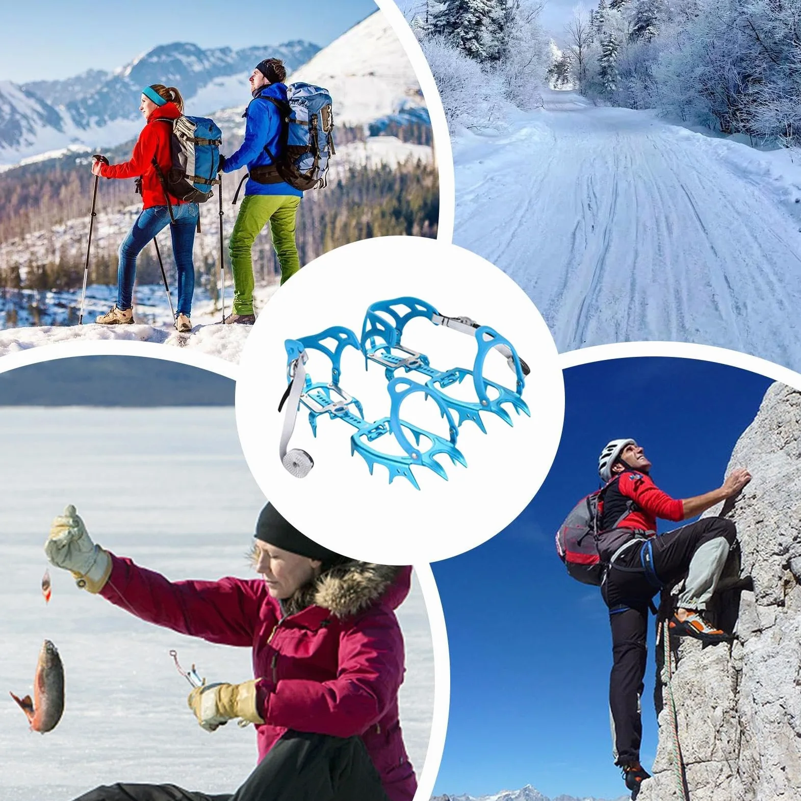 Crampons à Neige pour Chaussures, Pince à Glace pour Chaussures - Antidérapants - 14 Pointes Crampons de Glace Crampons de Neige Poignées de Traction Antidérapantes pour Randonnée