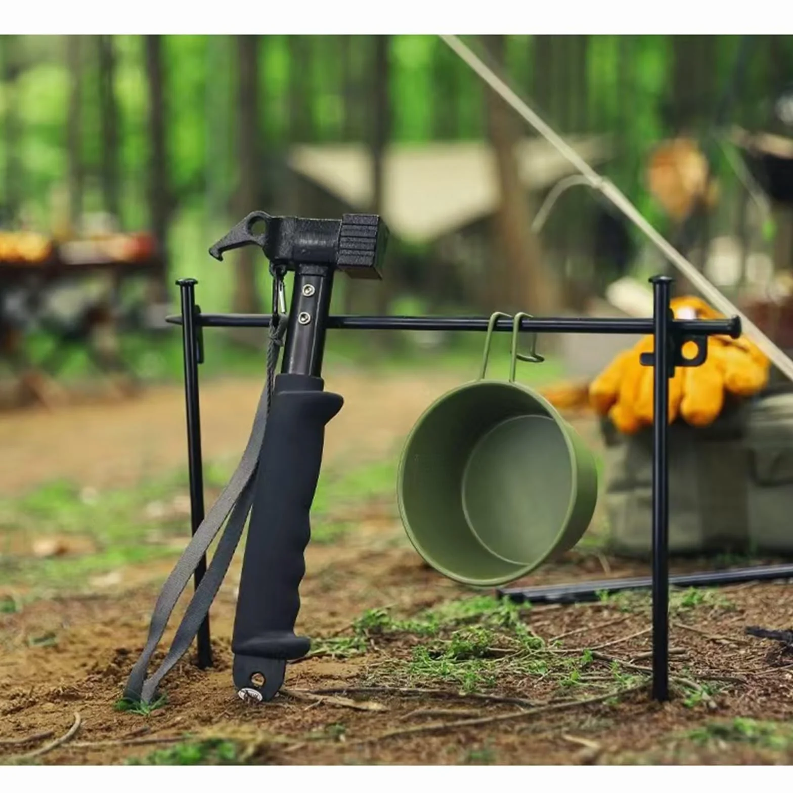 Démonteur de Pieu Lourd Multifonctionnel pour le Camping - Marteau de Tente avec Sangle de Fixation (Black)