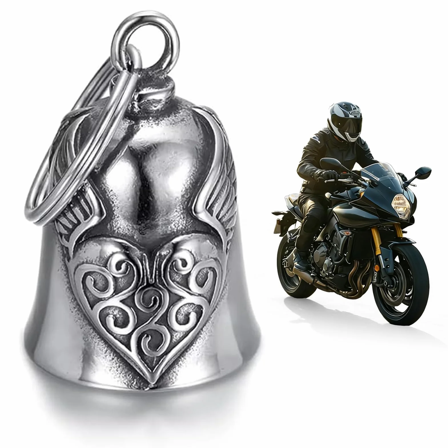 Ruvan Guardian Bell, Clochette Moto Porte Bonheur, Guardian Ride Bell, Guardian Bell Moto Vélo, Acier Inoxydable Moto En Forme D'ange Gardien À Suspendre
