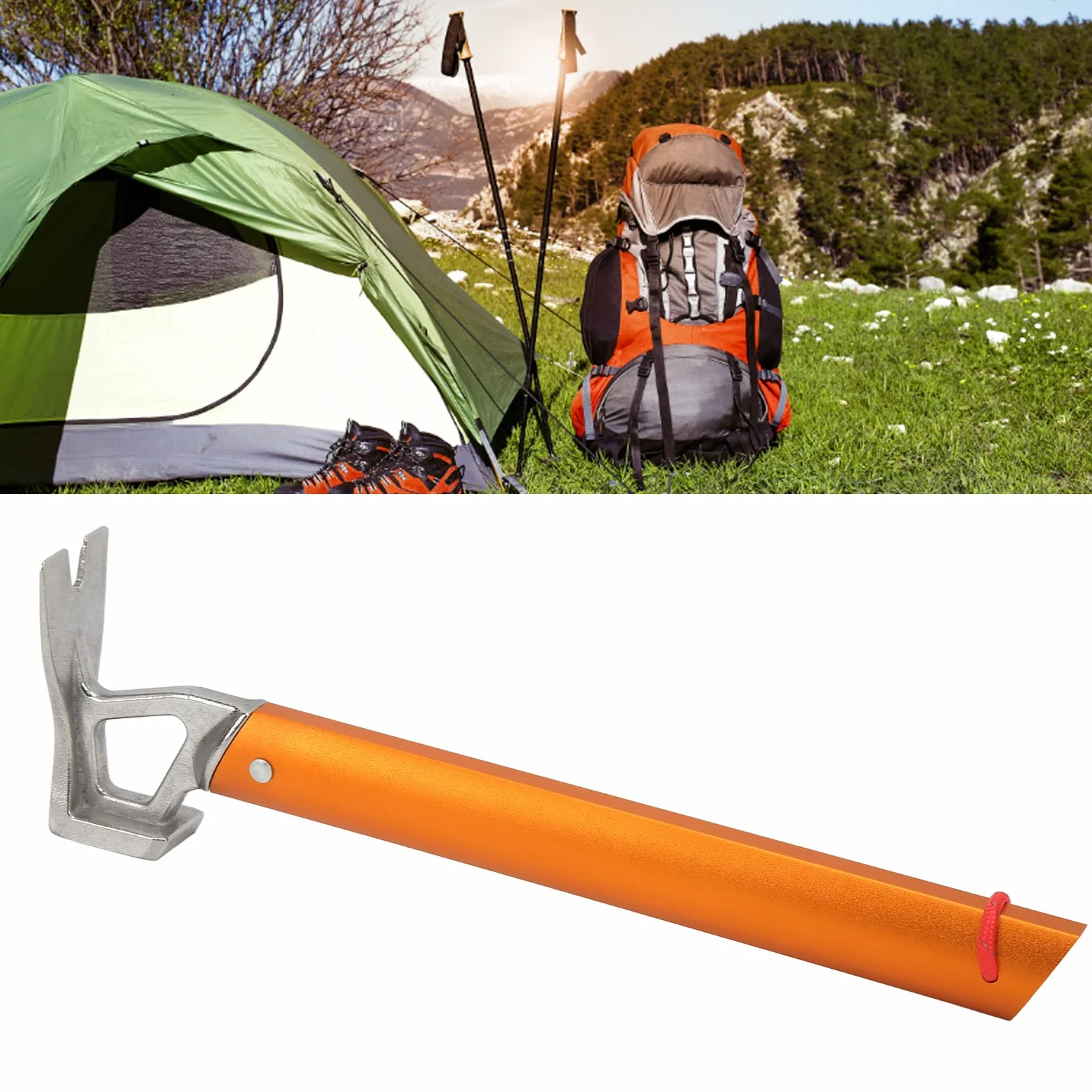 Marteau à piquets pour Tente de Camping en Plein air Multifonctionnel, poignée en Alliage d’Aluminium, tête en Acier Carbone, extracteur de piquets Orange