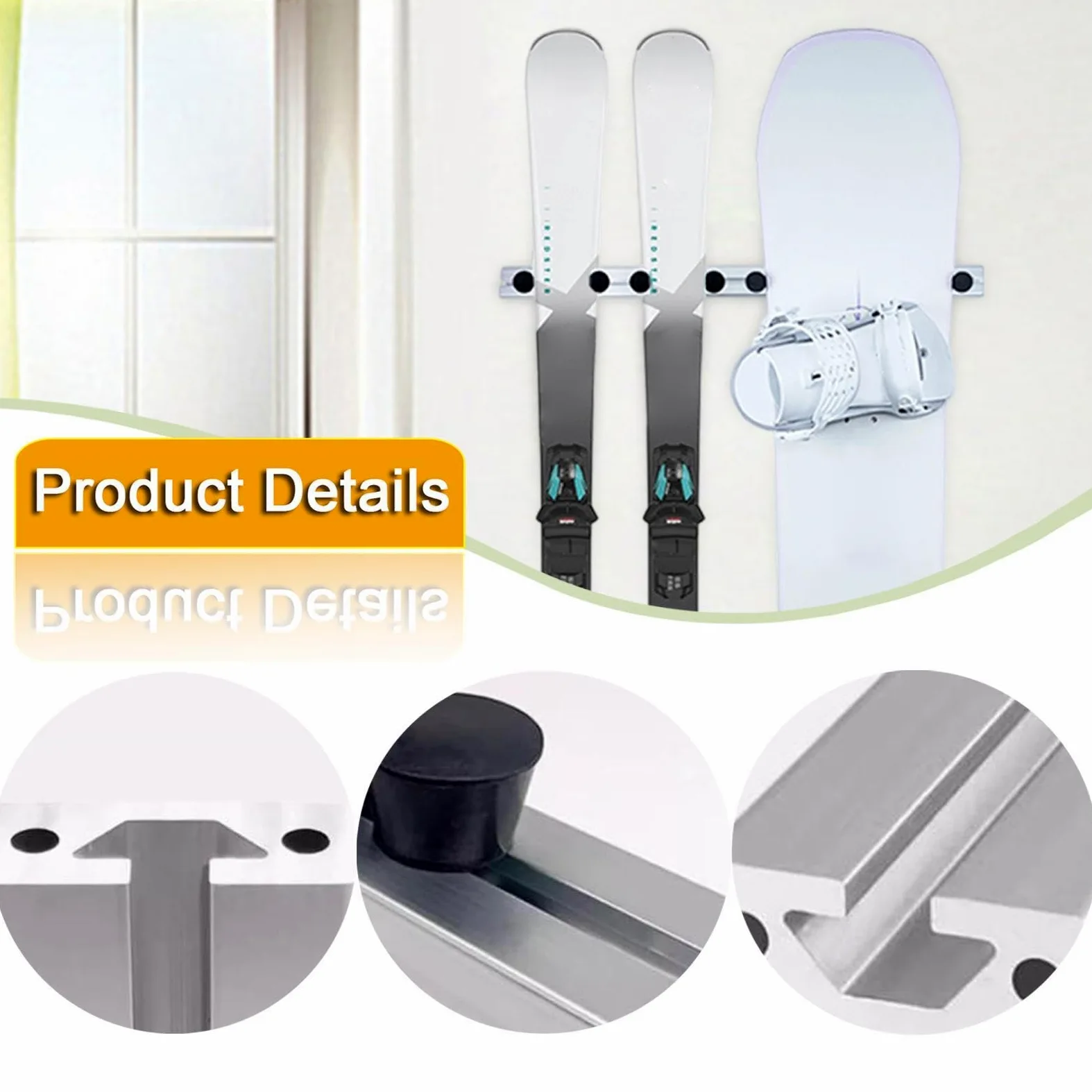 Milageto Support Mural pour Skis, Skateboard, Planche de Surf, Rangement pour Garage, équipement de Ski, Snowboard, avec 4 Chevilles de Fixation