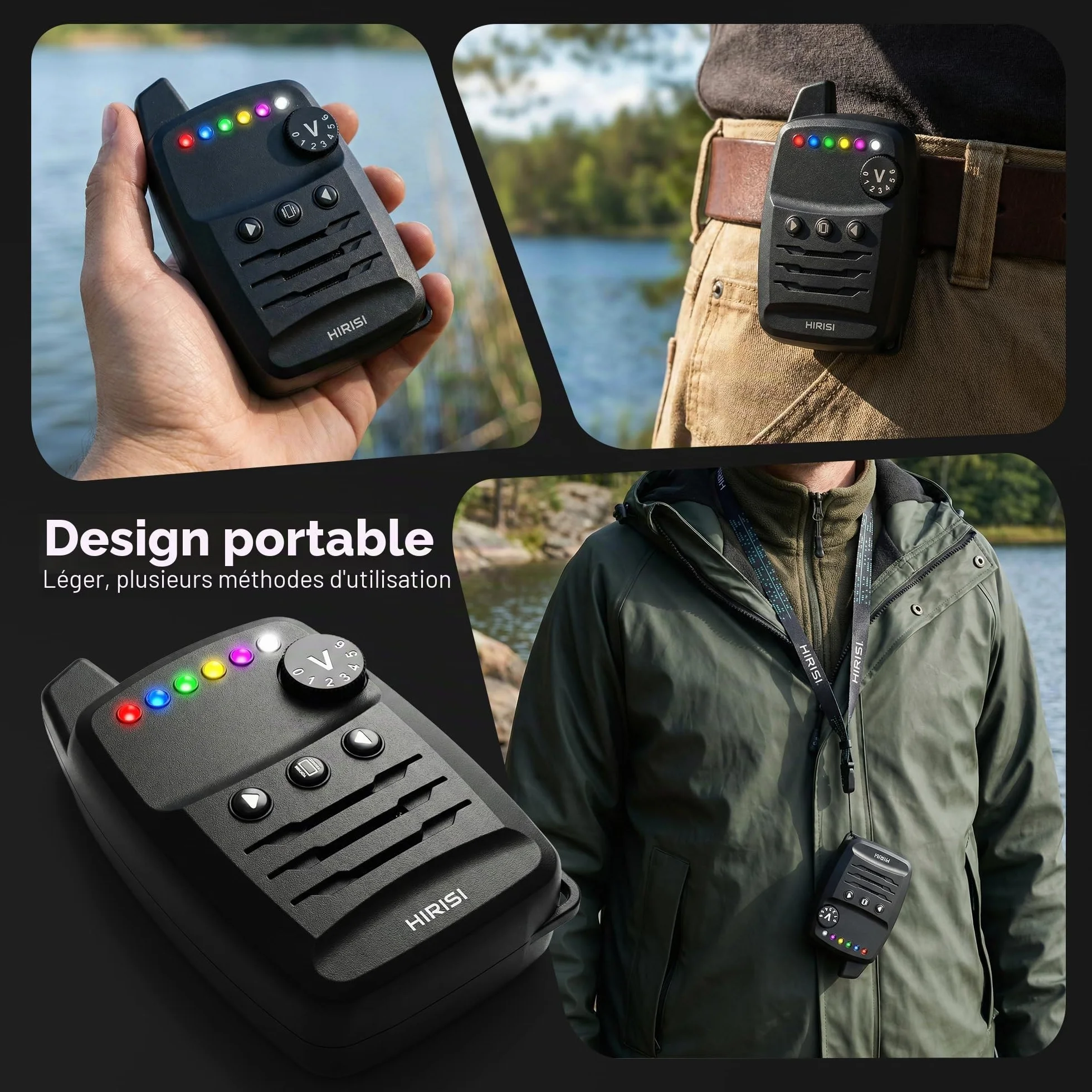 Hirisi Tackle Lot de détecteurs de touche pour carpe avec télécommande sans fil, 6 couleurs réglables, sensibilité, volume et son, cordon inclus
