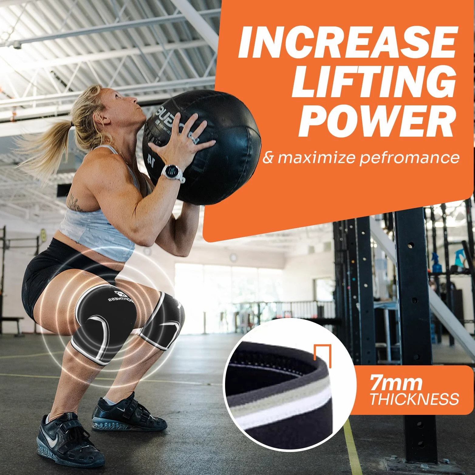 ProFitness Lot de 2 genouillères de compression antidérapantes de 7 mm d'épaisseur pour l'haltérophilie et le Cross-Training avec sac de transport – Équipement d'entraînement à domicile
