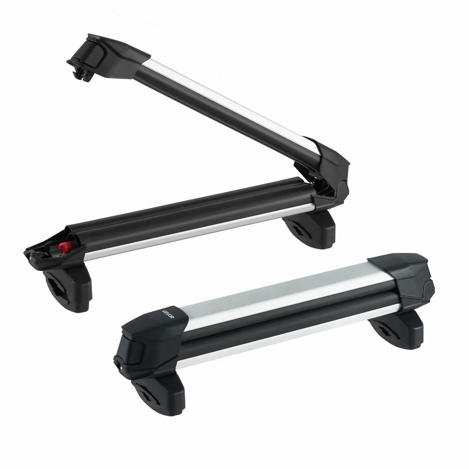 VEVOR Porte-skis sur barre de toit 465 mm, support pour planche à neige universel en aluminium avec verrou, capacité 4 paires de skis ou 2 planches, compatible avec la plupart des barres transversales