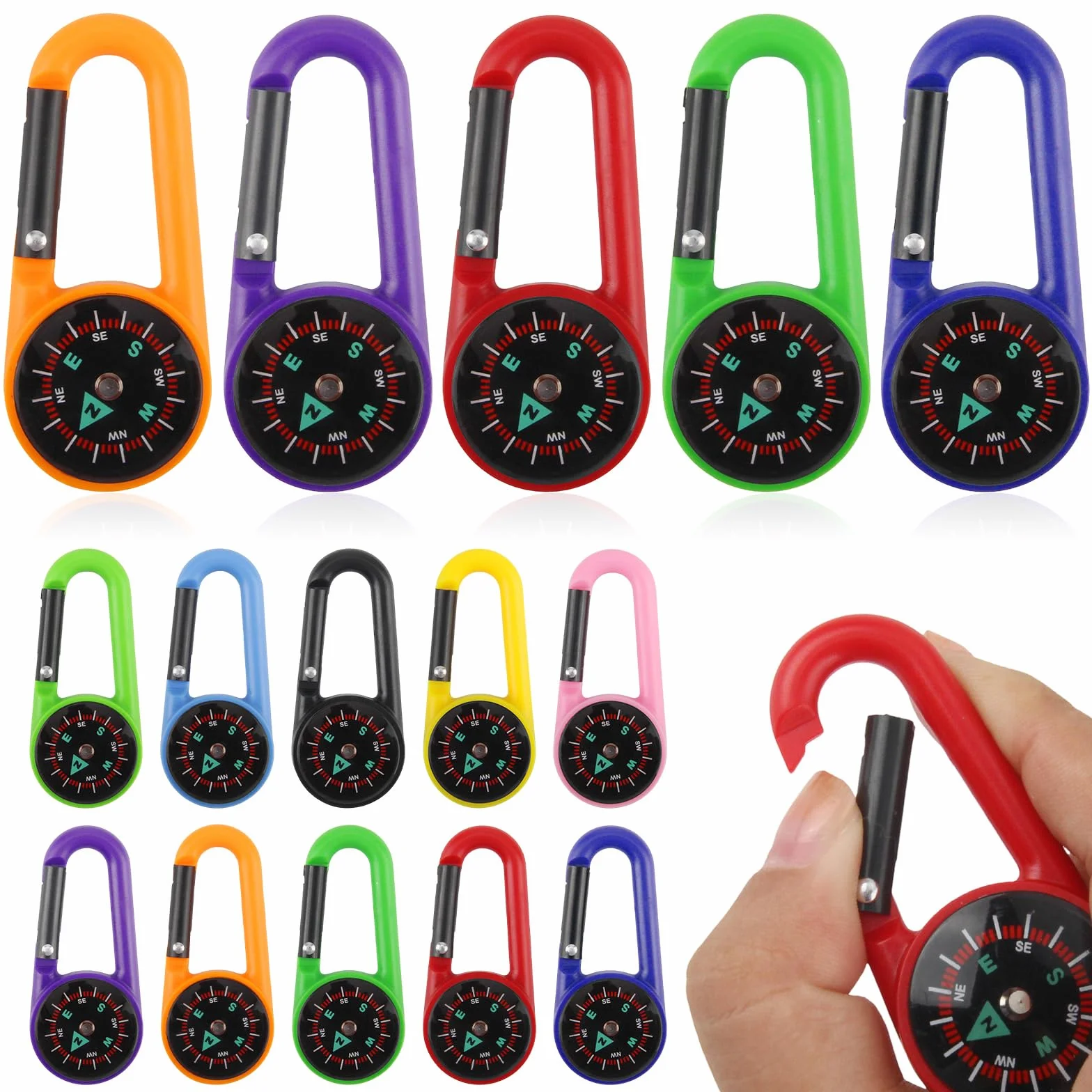 Boussole Randonnée Multifonction 20 Pièces avec Mousqueton Portable pour Extérieur Voyages Camping Navigation
