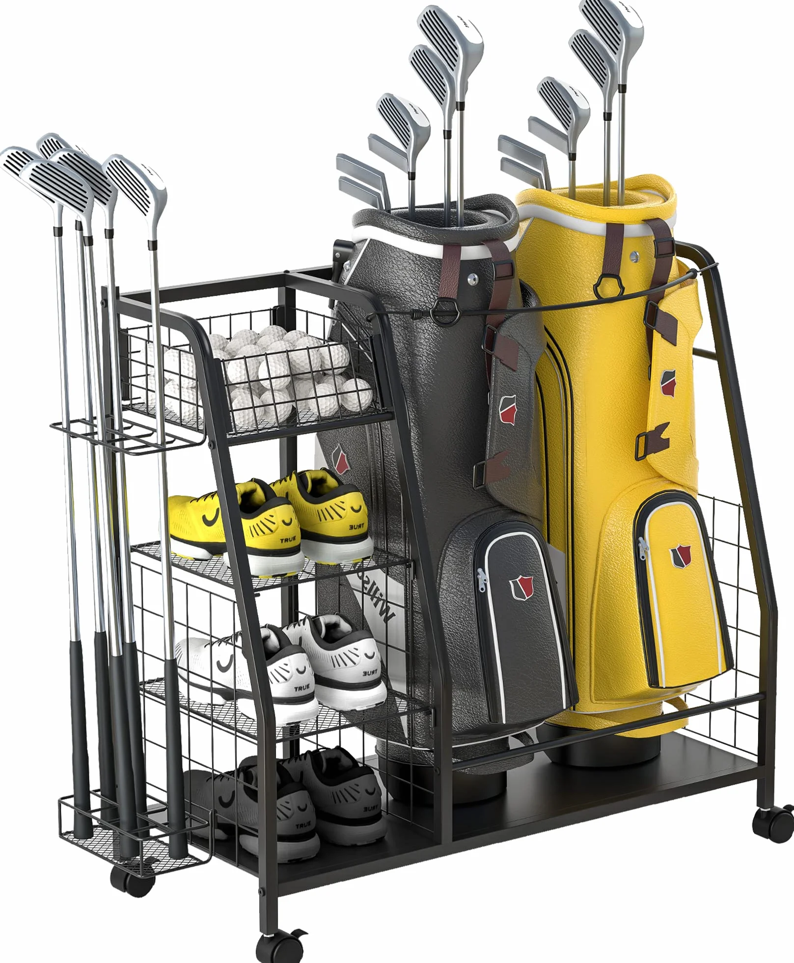Support de Rangement pour Sac de Golf Double Organiseur avec Roues verrouillables