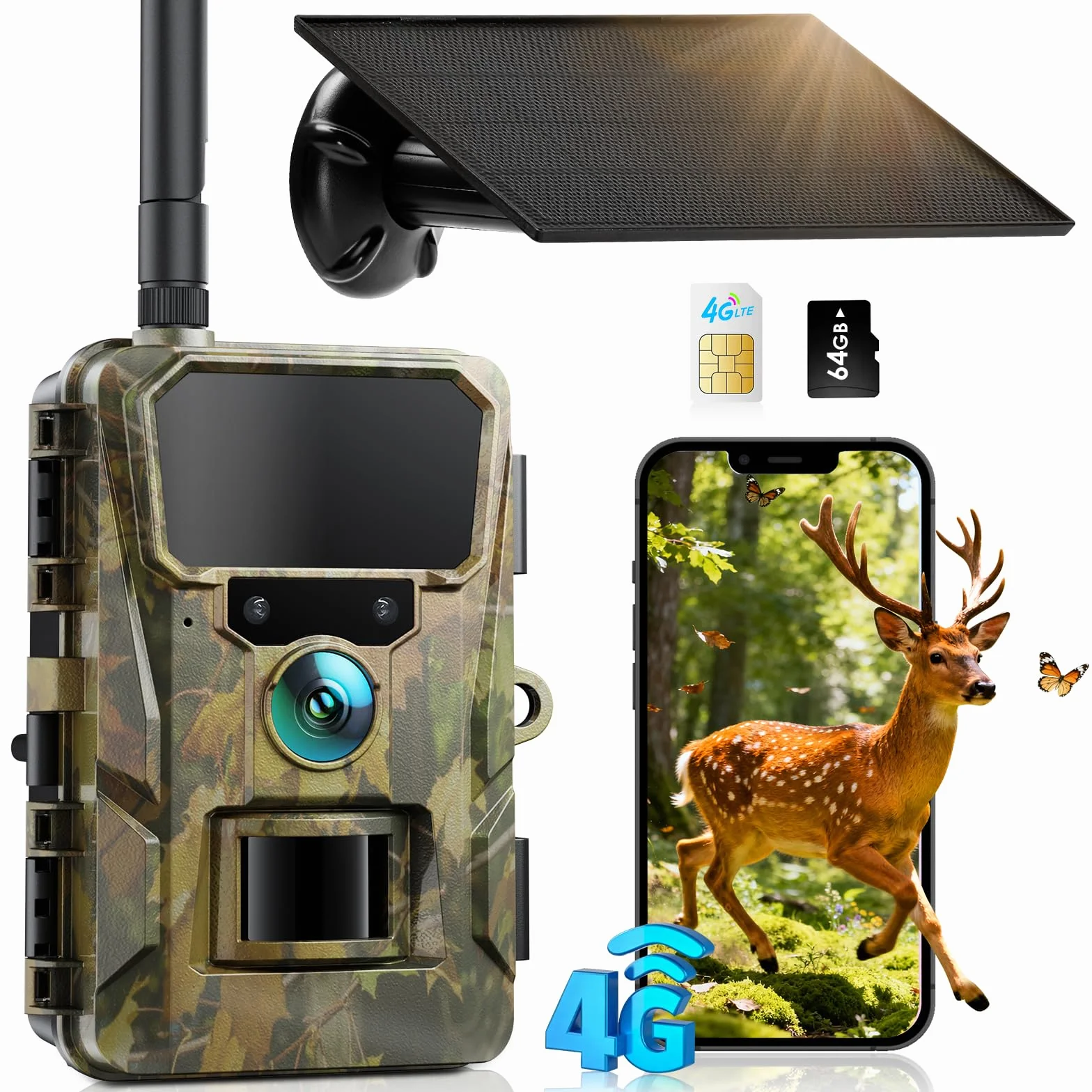 CEYOMUR 4G LTE Cellulaire Camera de Chasse, 48MP Caméra de Chasse Solaire | 5200 mAh Batterie, Piege Photographique avec Carte TF 64 GB et Carte SIM, Alarme Instantanée Via APP, Stockage Cloud