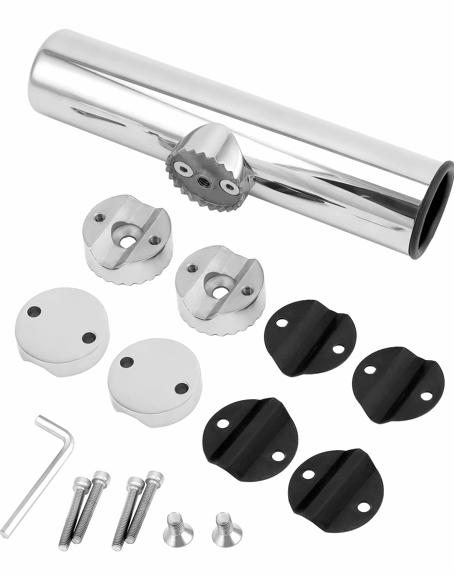 QWORK 2 Pièces Porte de Canne à Pêche Rotatifs 360° Acier Inoxydable 304 Serrage Rails 19~25 mm