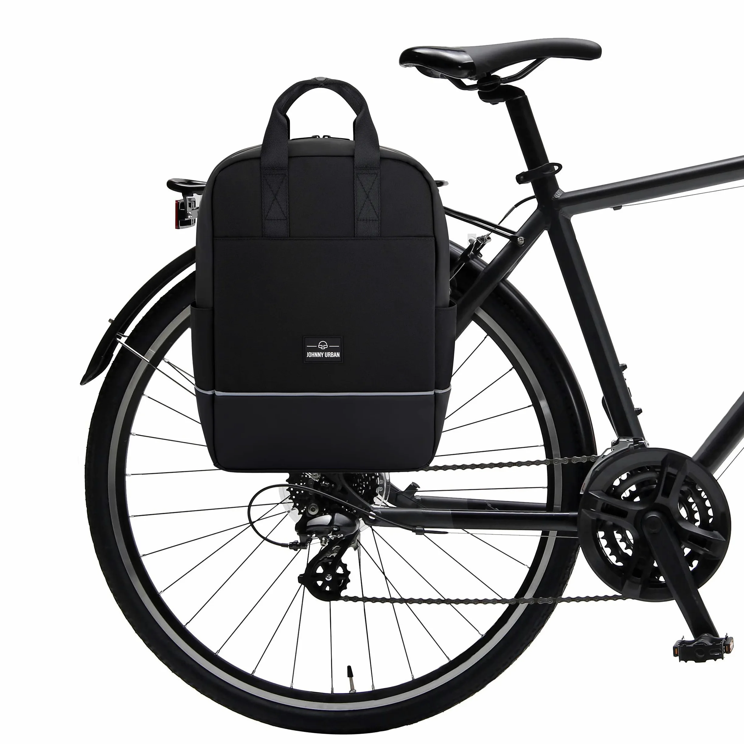 Johnny Urban Sacoche Vélo Noir - Jona Medium Bike - Sac à Dos Multifonctionnel 2 en 1 & Sacoche Arrière Bicyclette avec Compartiment pour Ordinateur Portable 14 Pouces - Hydrofuge