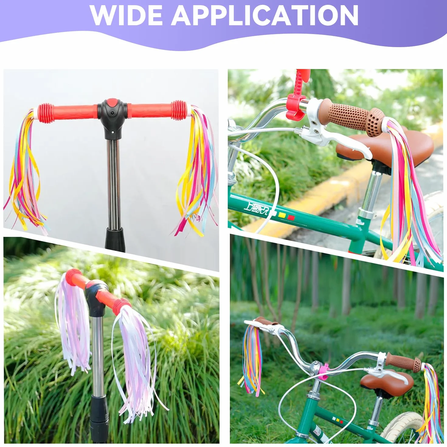 Accessoire Velo Enfant Rubans Guidon Streamers 2 Paires Arc-en-Ciel