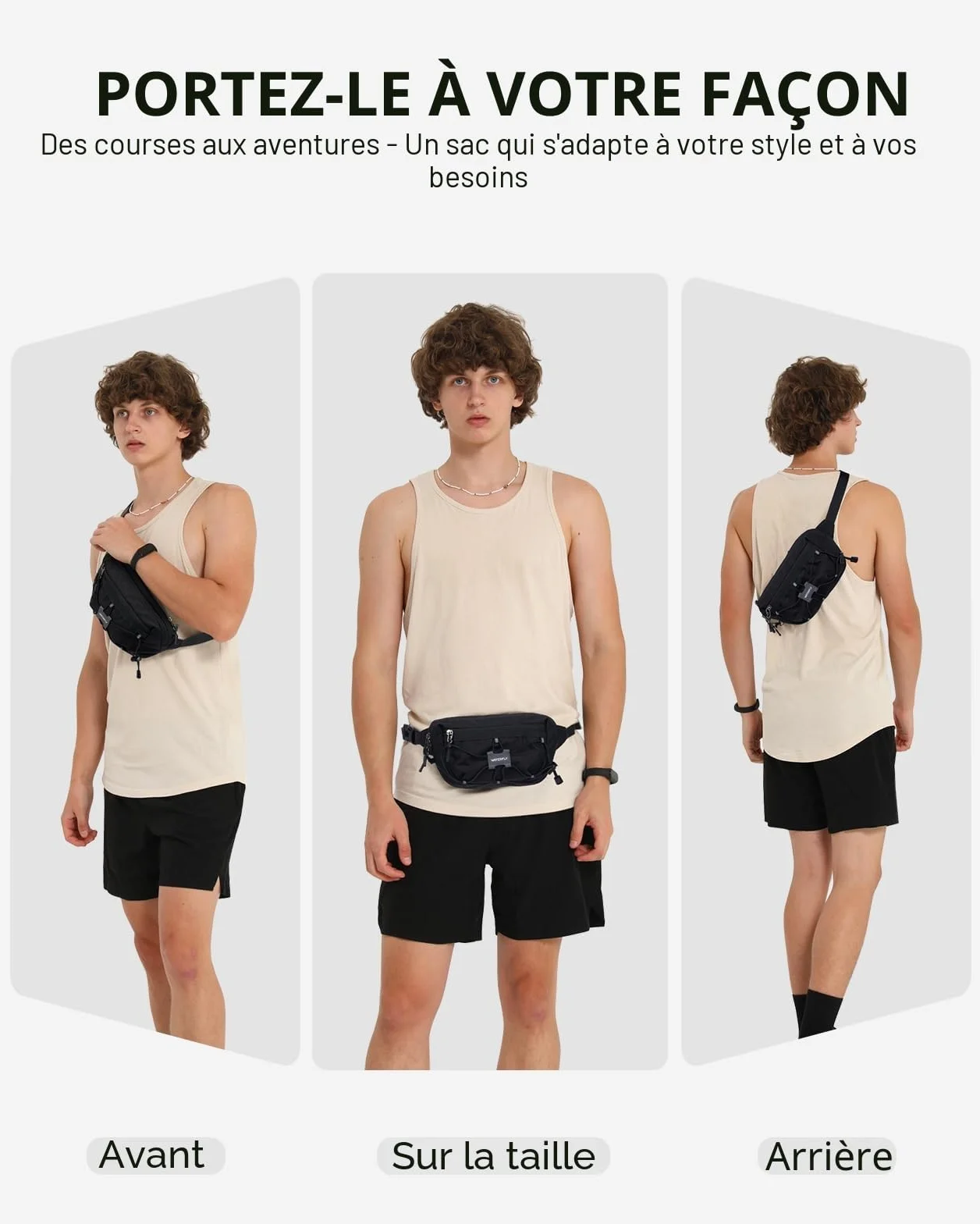 Waterfly Petite Sac Banane Homme Femme avec RFID Blocage Sacoche Banane Antivol avec Ceinture Réglable pour Voyage Randonnée Cyclisme Balade Ville Vacances Noir