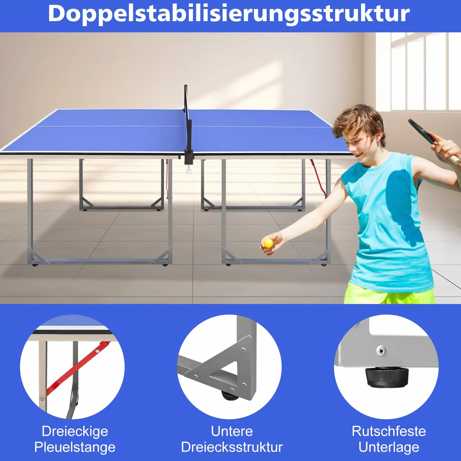 Table de ping-pong pliable, 182 cm x 91 cm, taille moyenne, set de table multifonction, avec filet, 2 raquettes de tennis de table et 3 balles