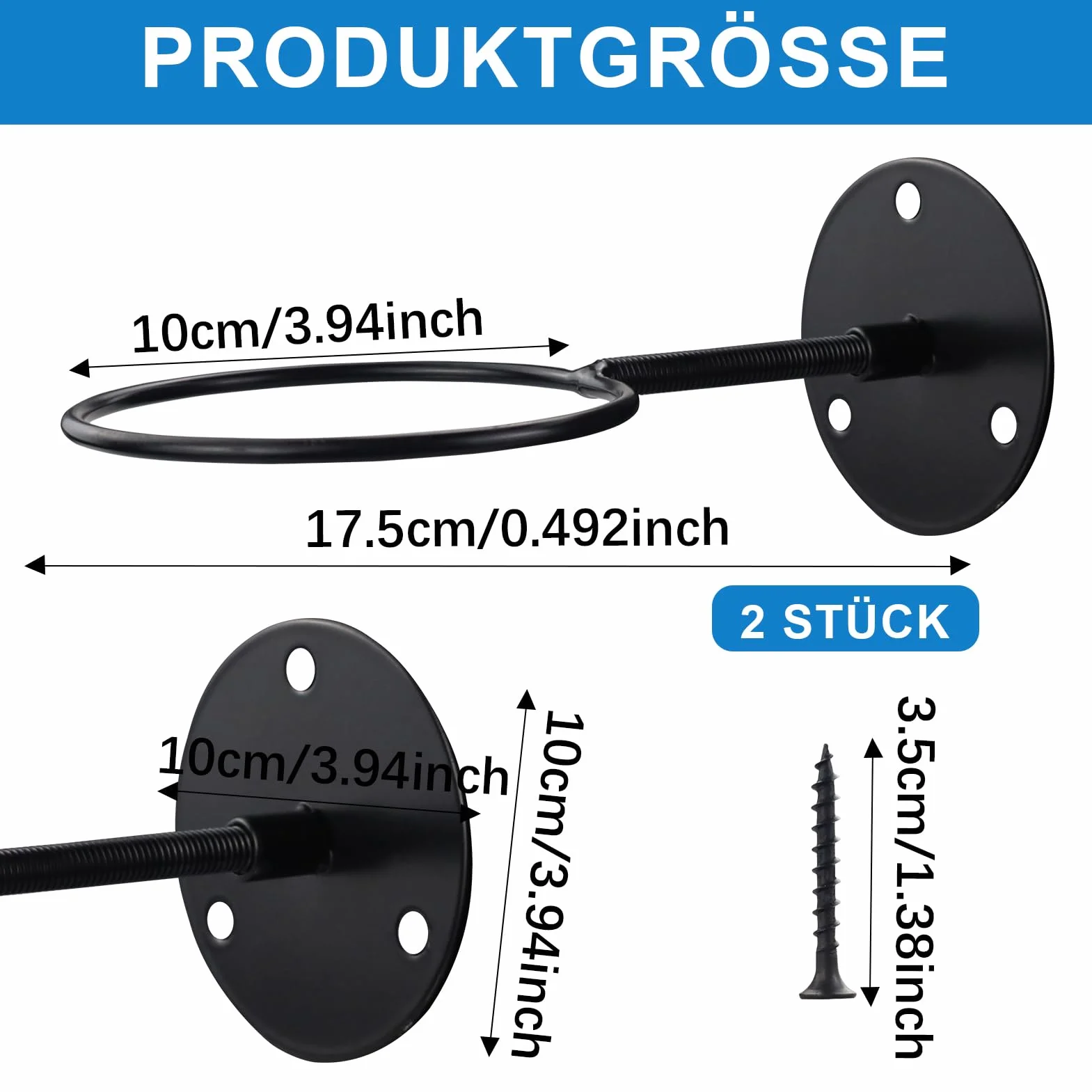 Lot de 2 supports muraux en métal pour basket-ball, football, volleyball (noir)