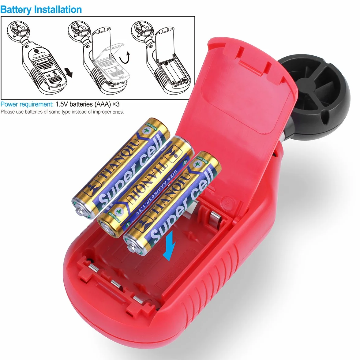 Uni-T Anémomètre Bluetooth Portable Mini Numérique avec Thermomètre Max/Min Écran LCD Rétroéclairé