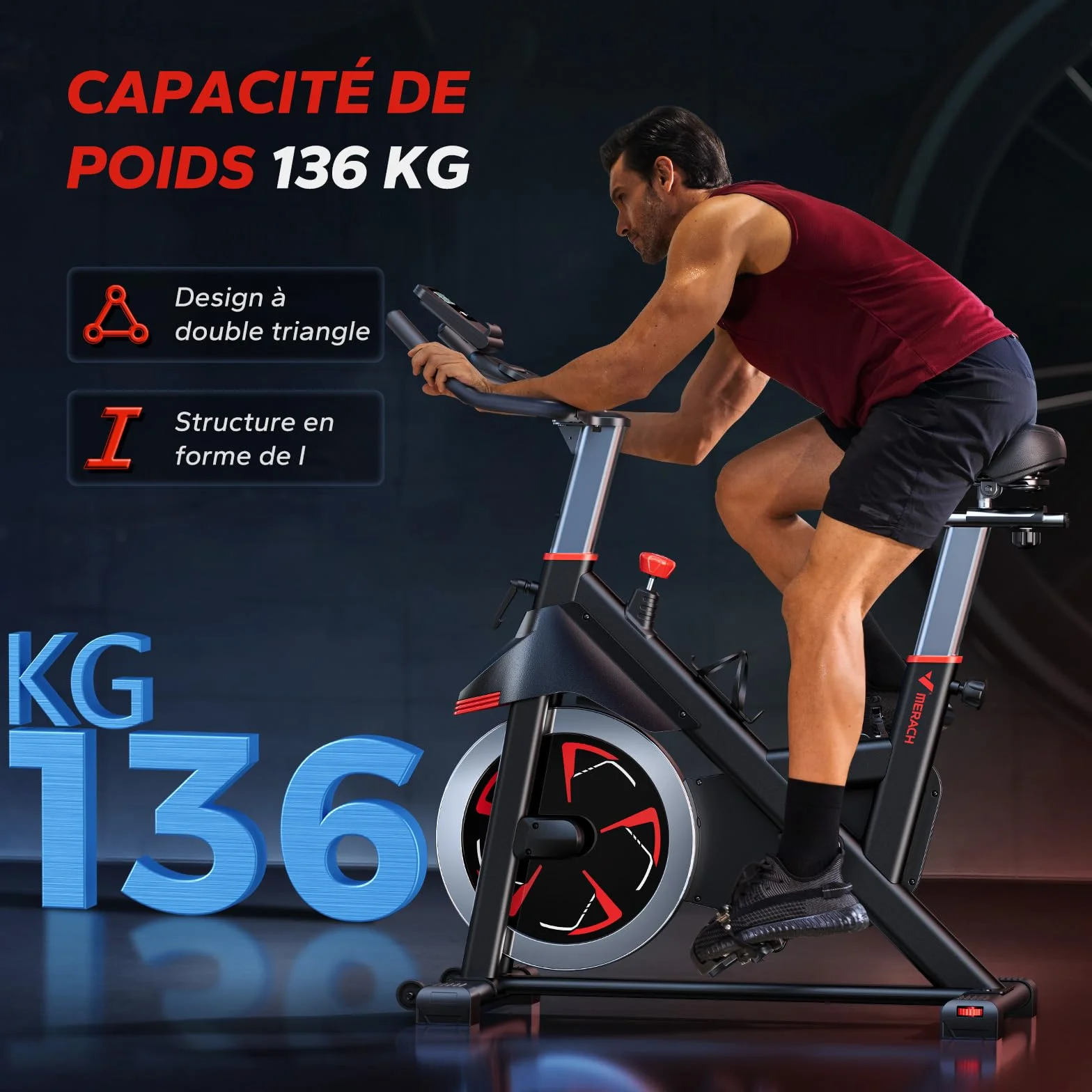 MERACH Vélo d'Appartement Résistance Magnétique Fitness Intérieur Silencieux Écran LCD Support Tablette