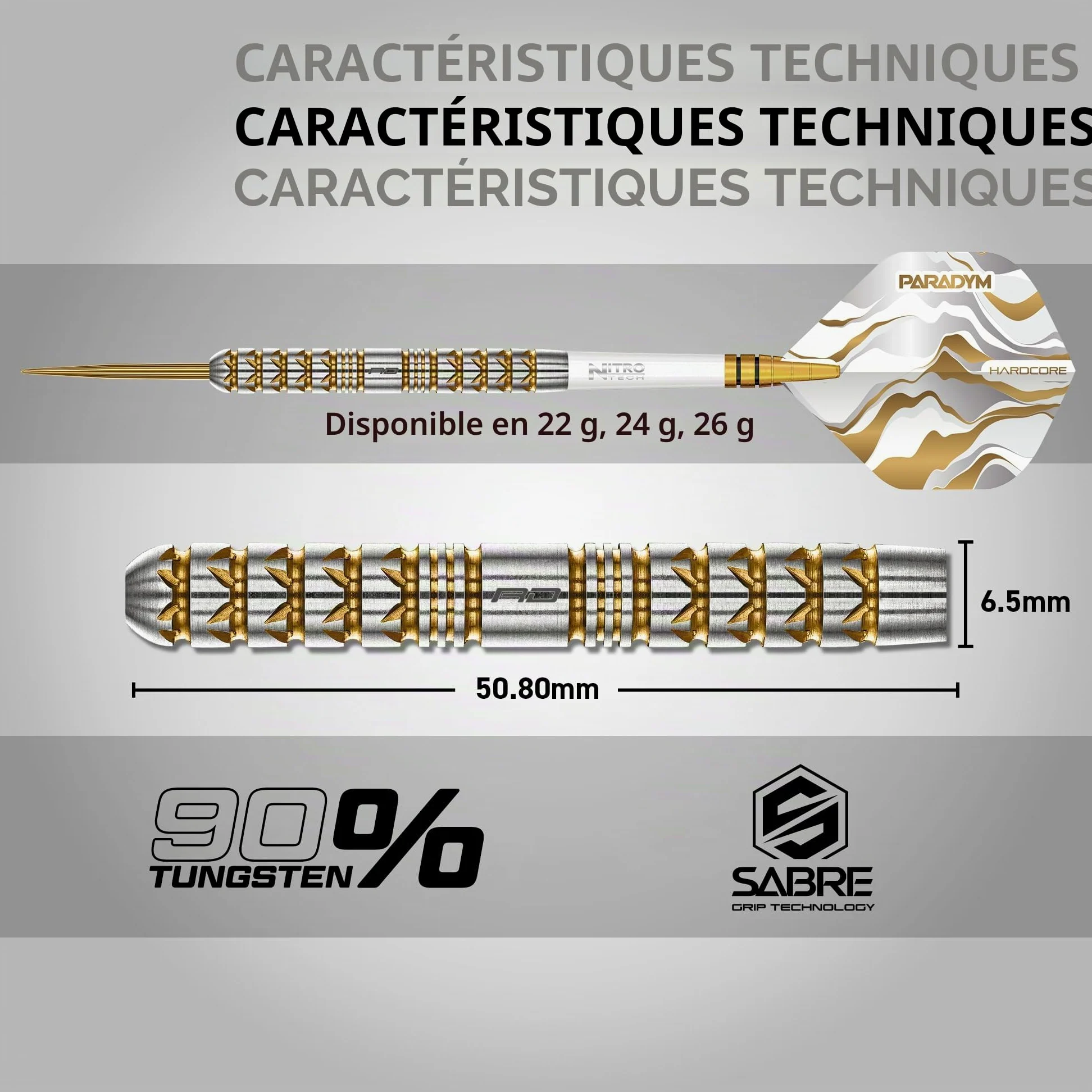 RED DRAGON Darts Paradym Gold Series Fléchettes professionnelles 90 % tungstène – Comprend des vols de fléchettes et des tiges | Disponible en pointe souple de 18 g et fléchettes en acier 22 g, 23 g