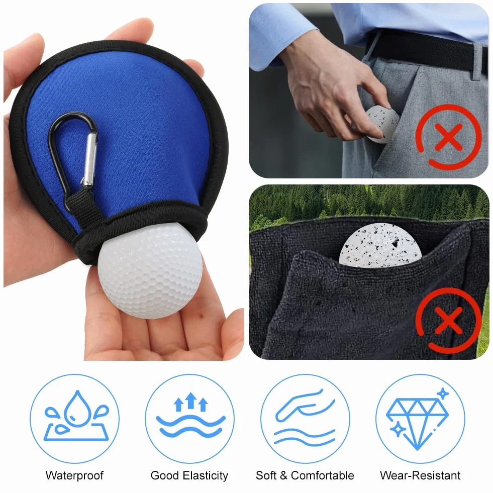 Pochettes de Nettoyage de Balles de Golf, Imperméable à l'eau Sac de Golf avec Double Couche, Mini Sac de Nettoyage Portables pour Balles de Golf avec Mousqueton, Accessoires de Golf
