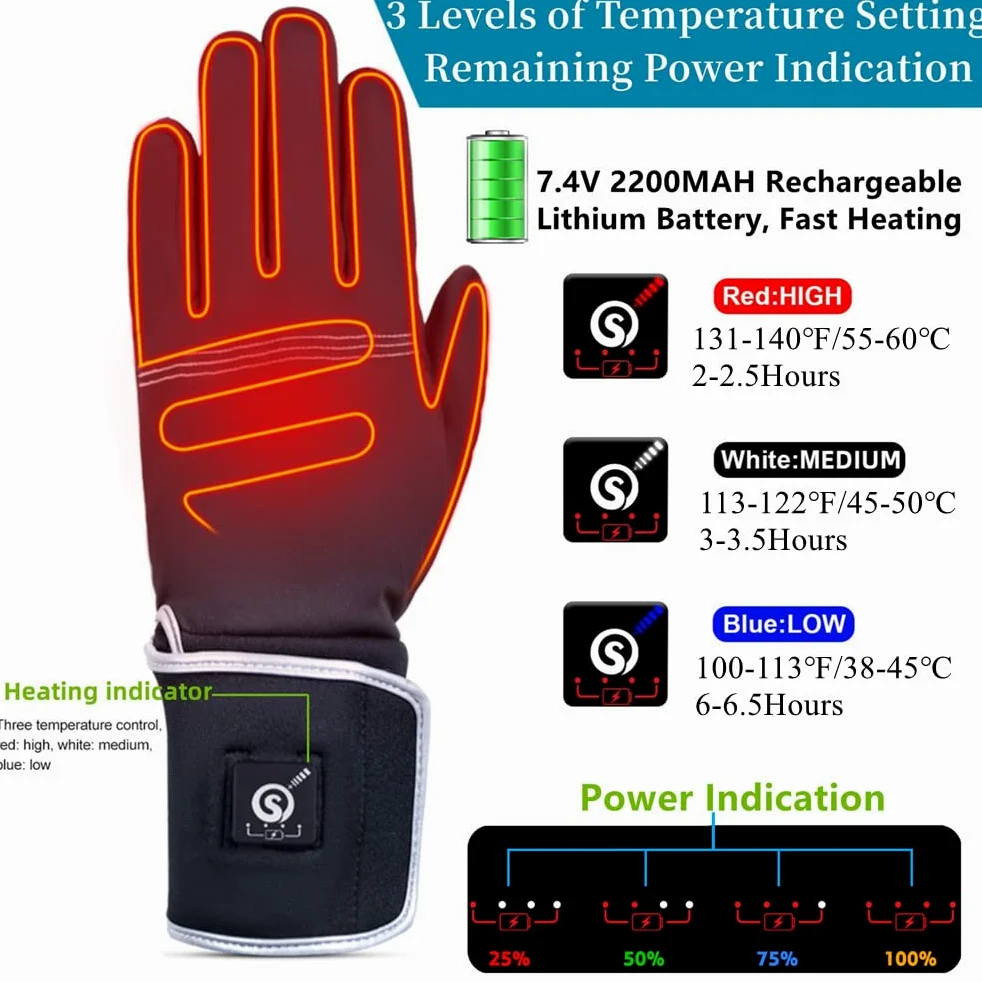 BARCHI Gants Chauffants,Gants Minces électriques Rechargeables avec Affichage de la Puissance restante,adaptés à la Conduite en Hiver,à la dactylographie,à la Course à Pied,etc.
