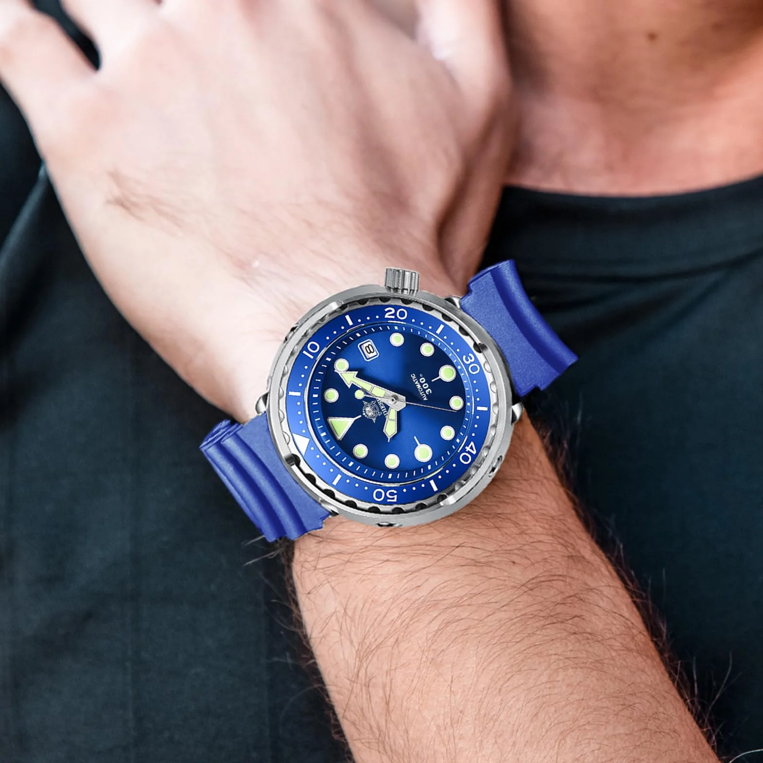 ADDIESDIVE Montre de plongée automatique homme NH35 étanche 300 m saphir cadran suisse lumineux 47,5 mm bleu mécanique