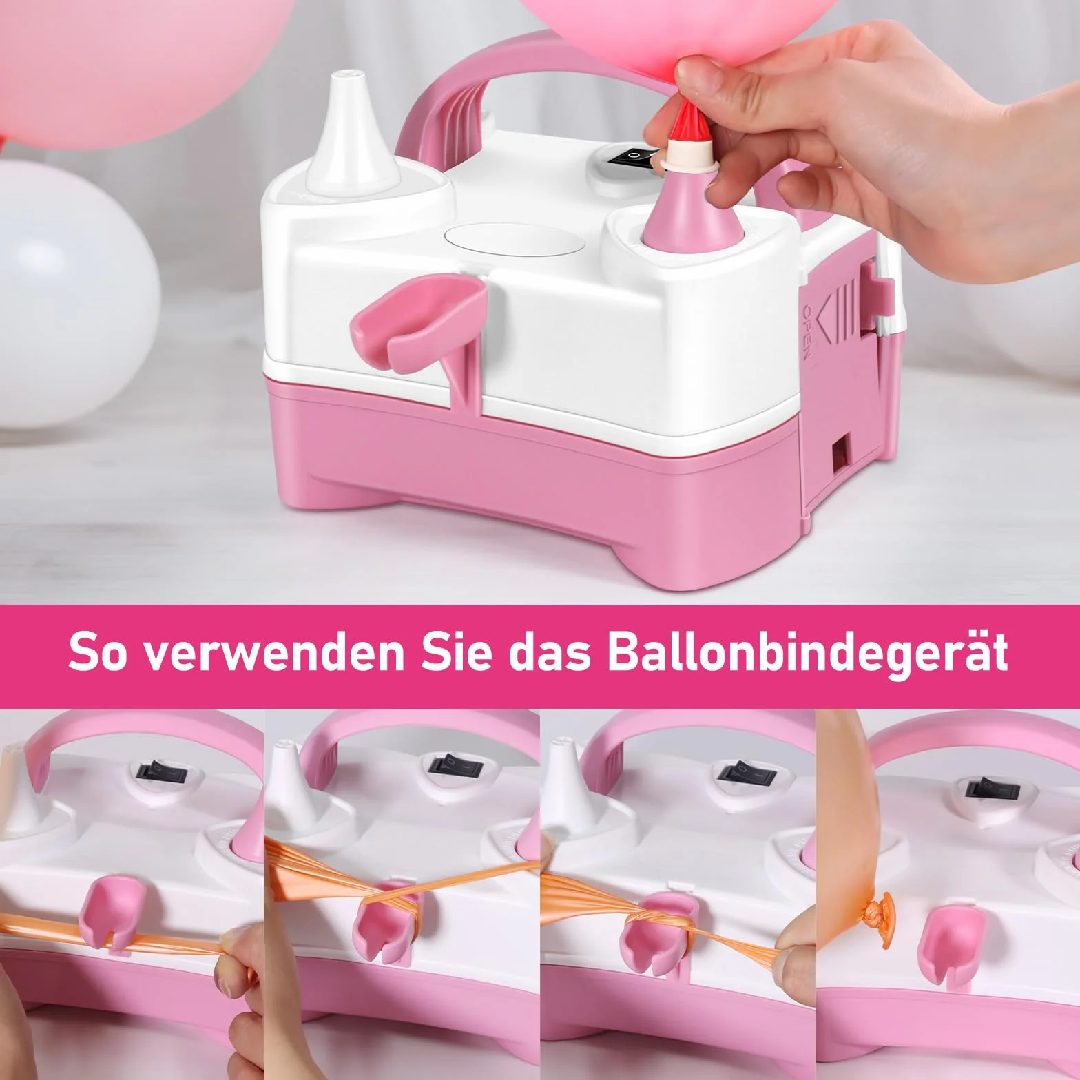 HELESIN Pompe à Ballons Électrique, Gonfleur Ballon Portable avec 4 Accessoires, Double Buse