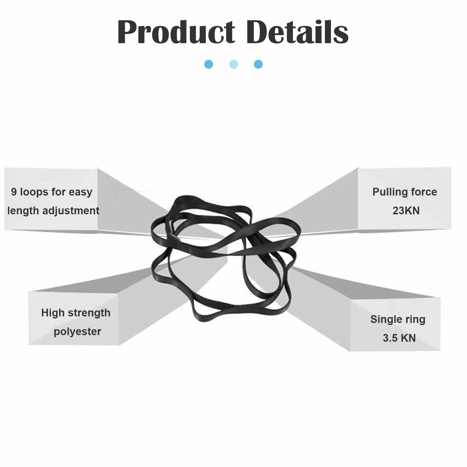 Chaîne de sécurité Daisy Chain 120 cm pour escalade, yoga aérien et salle de sport - Noir