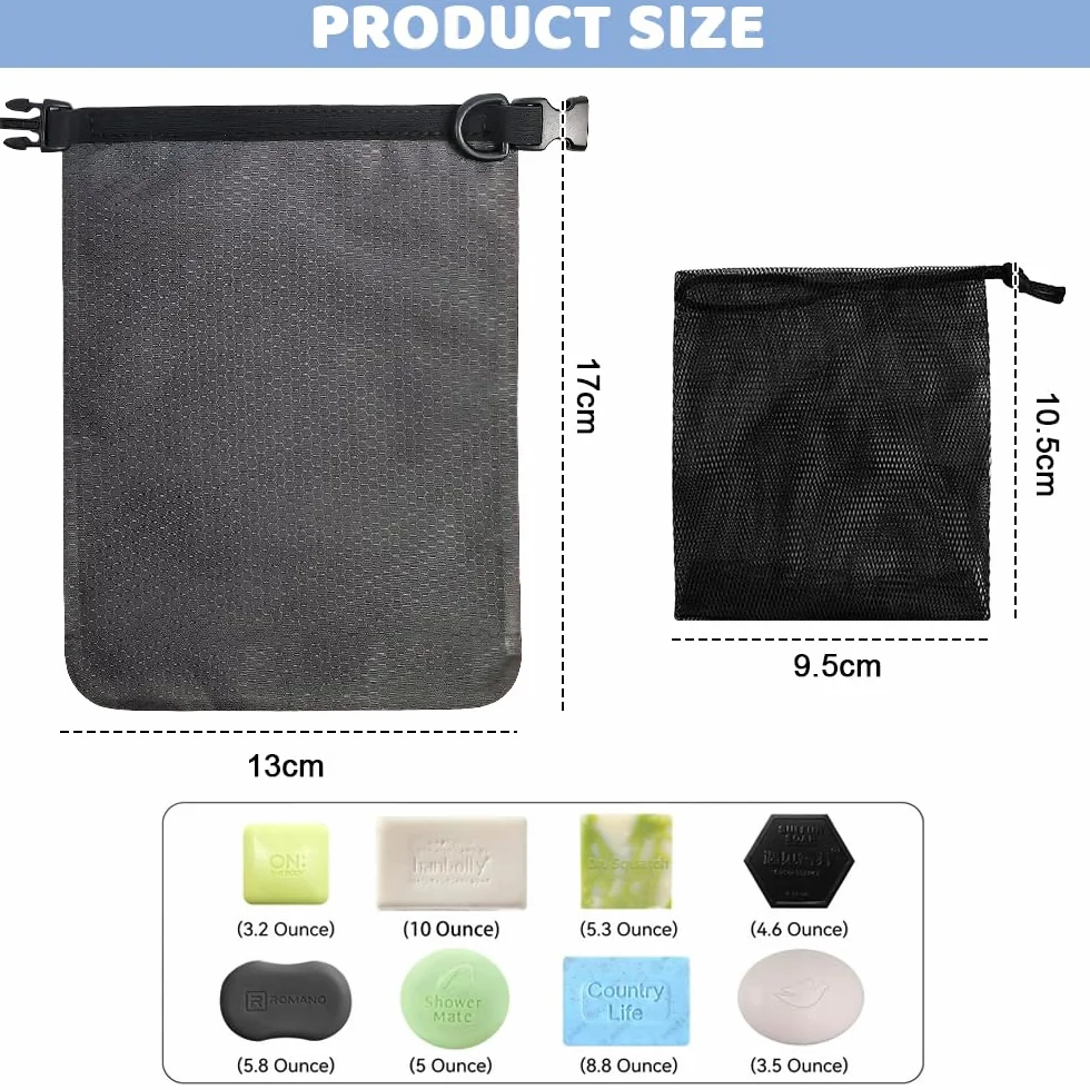 Sac à Savon de Voyage Imperméable 17 x 13 cm avec 2 Sacs à Mousse et 2 Mousquetons pour Camping, Extérieur